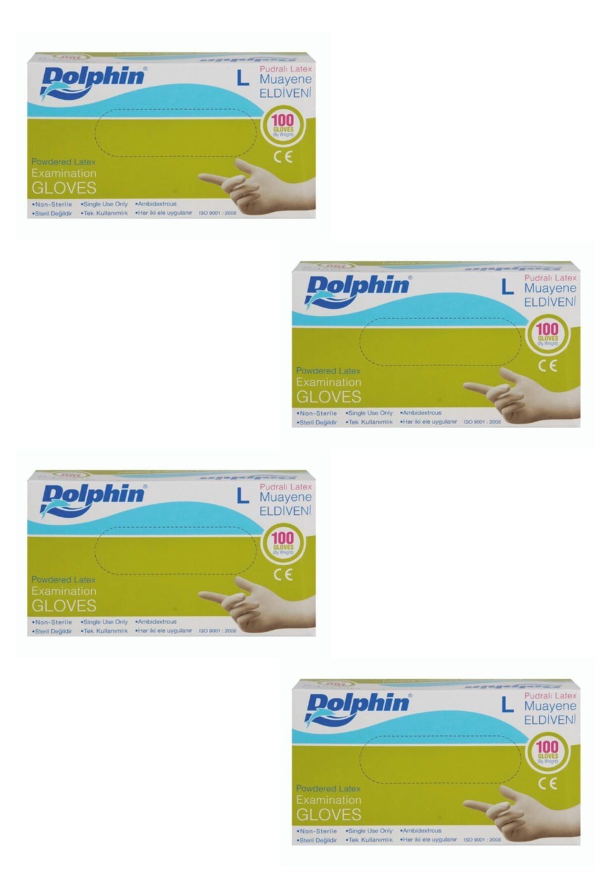 Dolphin Pudralı Lateks Muayene Eldiveni L Beden (4 X Kutu / 4 X 100 Adet)