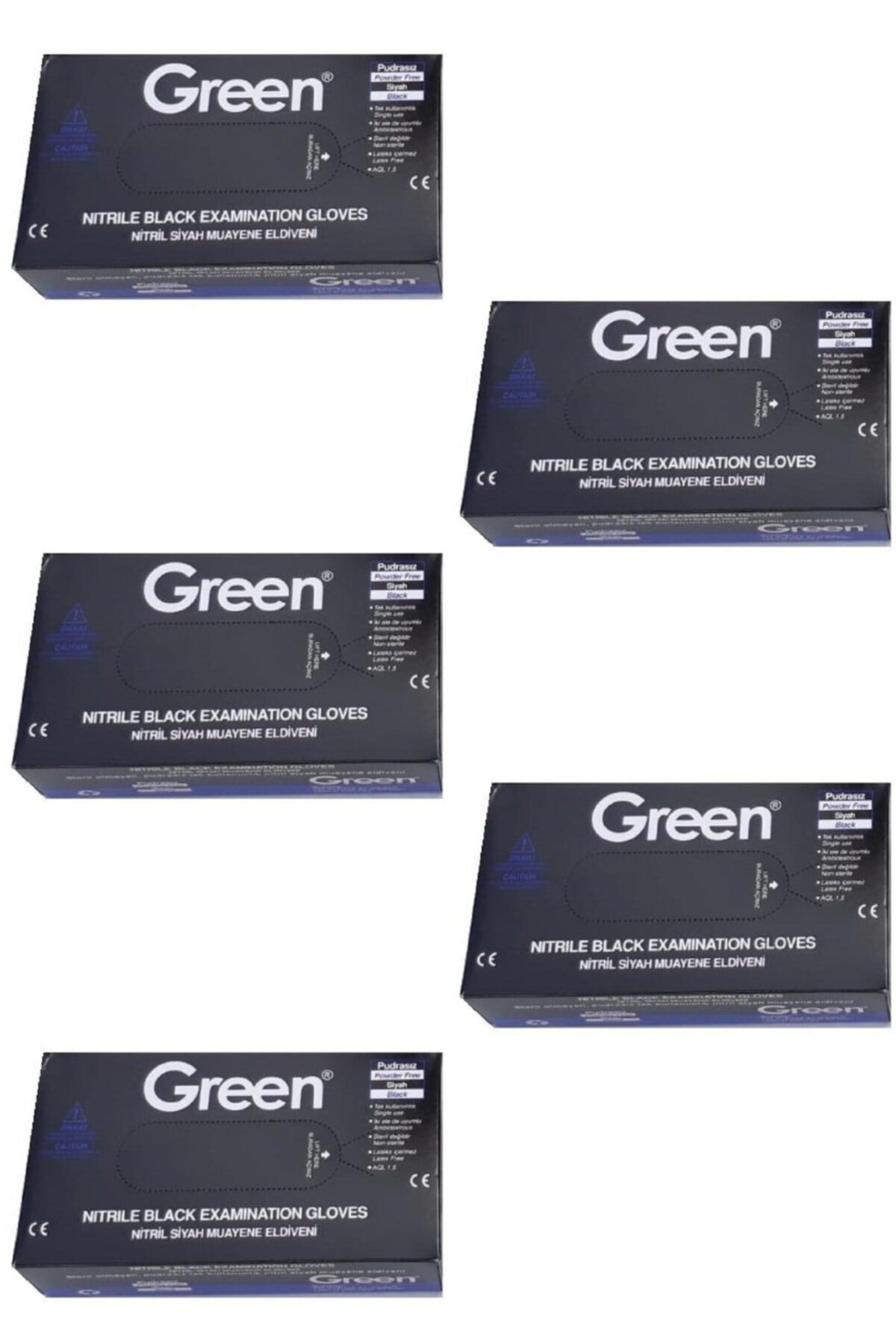 Green Nitril Siyah Pudrasız M Beden Muayene Eldiveni - Temizlik Eldiveni - (5 Kutu / 5 X 100 Adet)