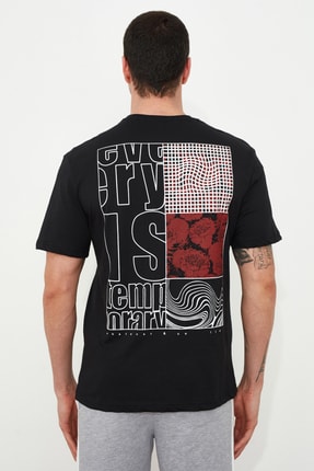 TRENDYOL MAN Siyah Erkek Geniş Kesim Fit Sırt Baskılı T-Shirt TMNSS20TS0656