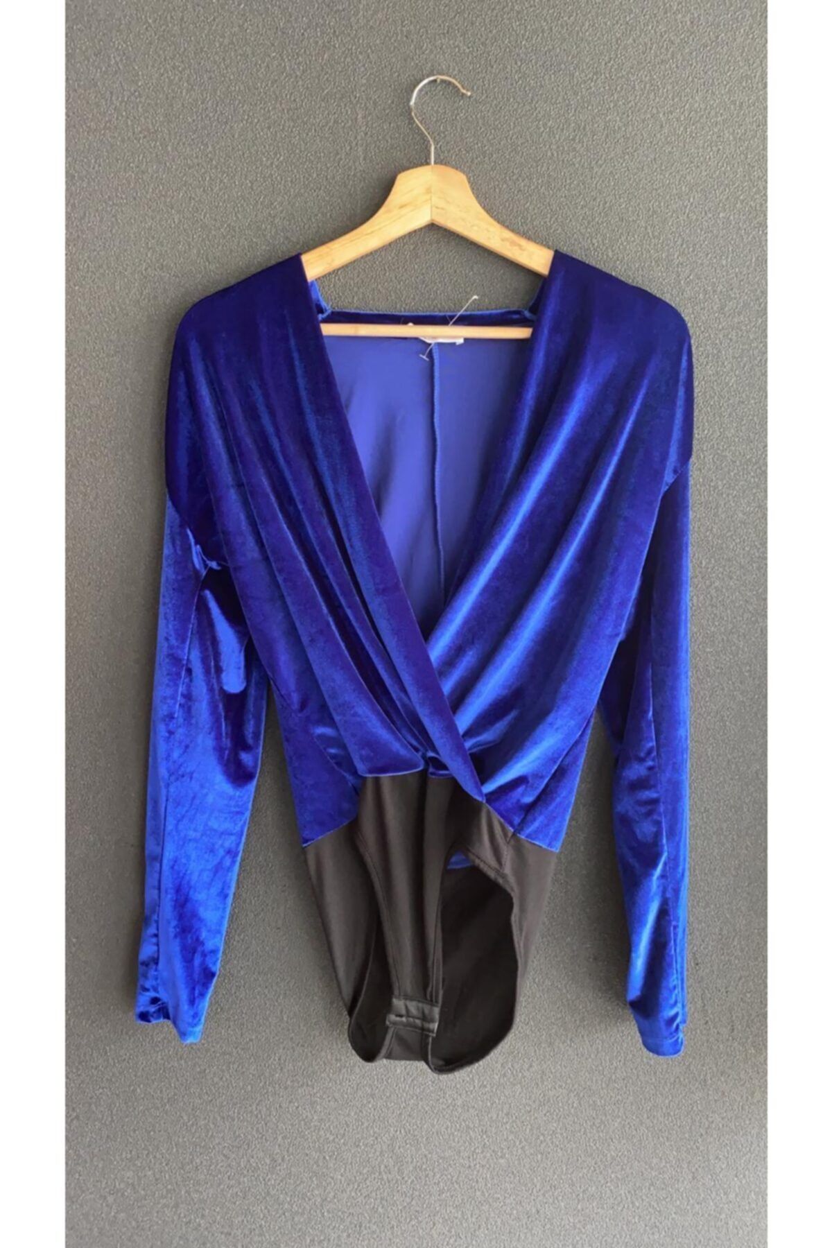 Black Style Kadın Butik Kruvaze Bodysuit Mavi