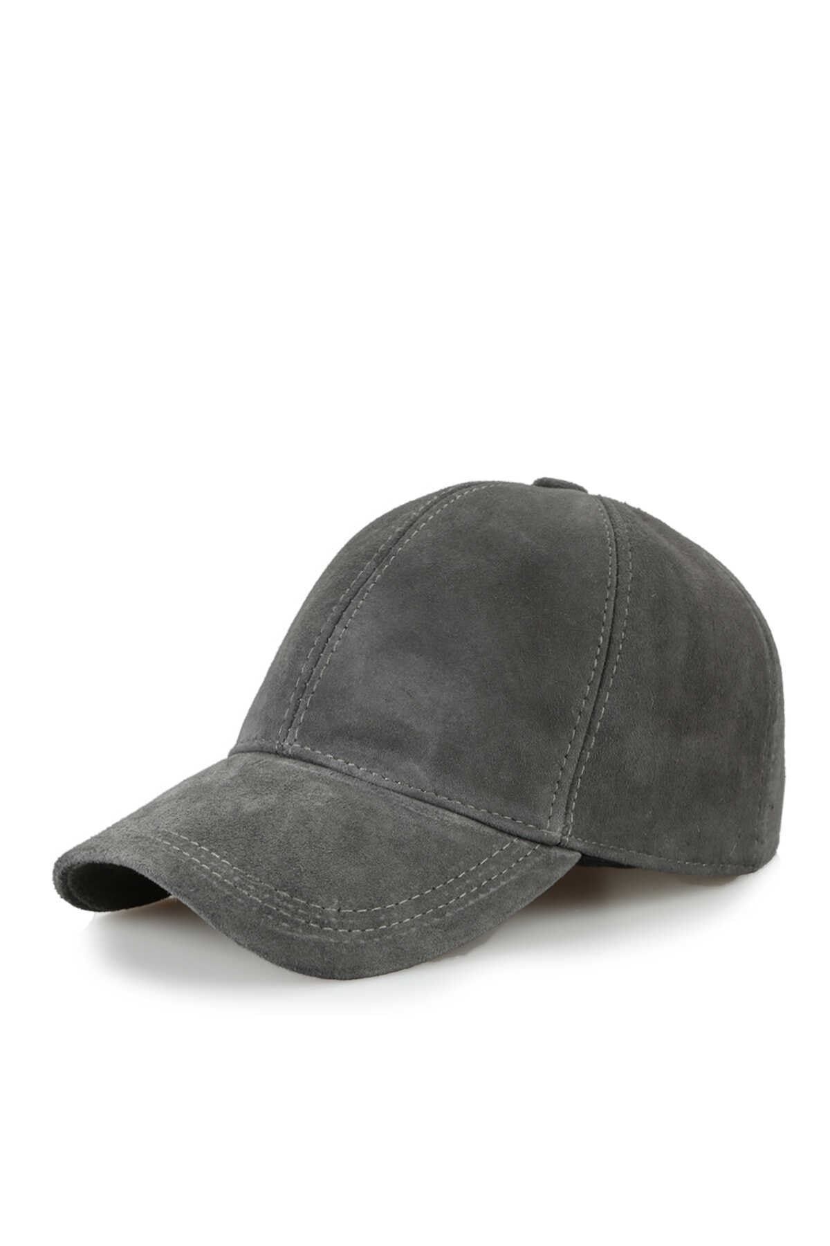 Premium ONLY Unisex Gri Hakiki Nubuk Süet Deri Beyzbol Ayarlanabilir Kep Şapka