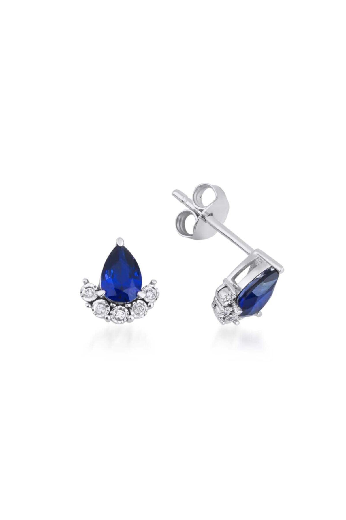 Kirkor Kevork Kara Pırlanta Efektli Küpe 0.04ct  Safir 0.97ct 1.42gr 14 Ayar
