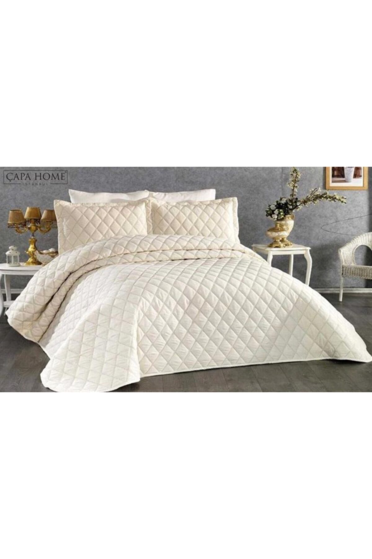 capa home nare krem kapitone nakisli yatak ortusu fiyati yorumlari trendyol