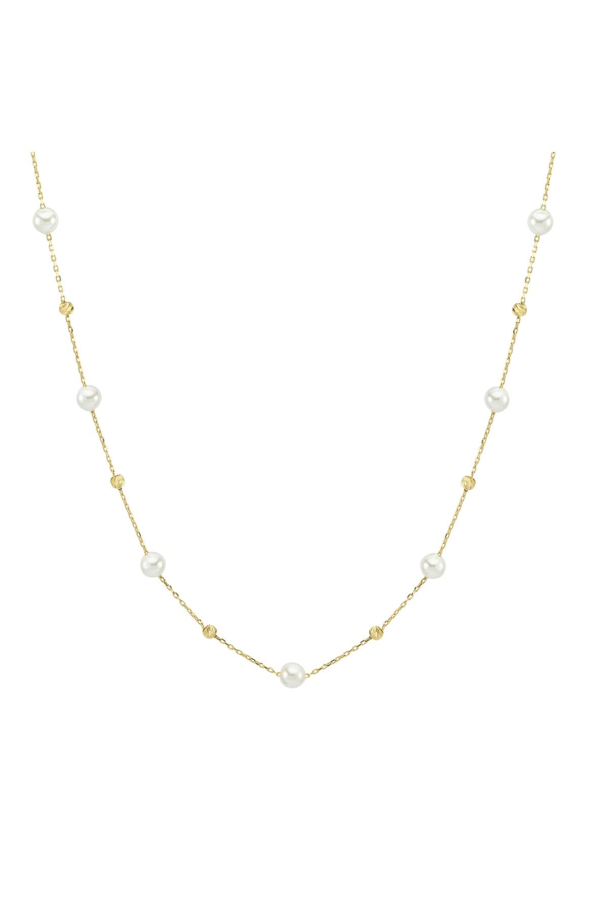 Gonca Gold Dorikalı, Incili, 14 Ayar, Sarı Altın Kolye - 2,25 gr