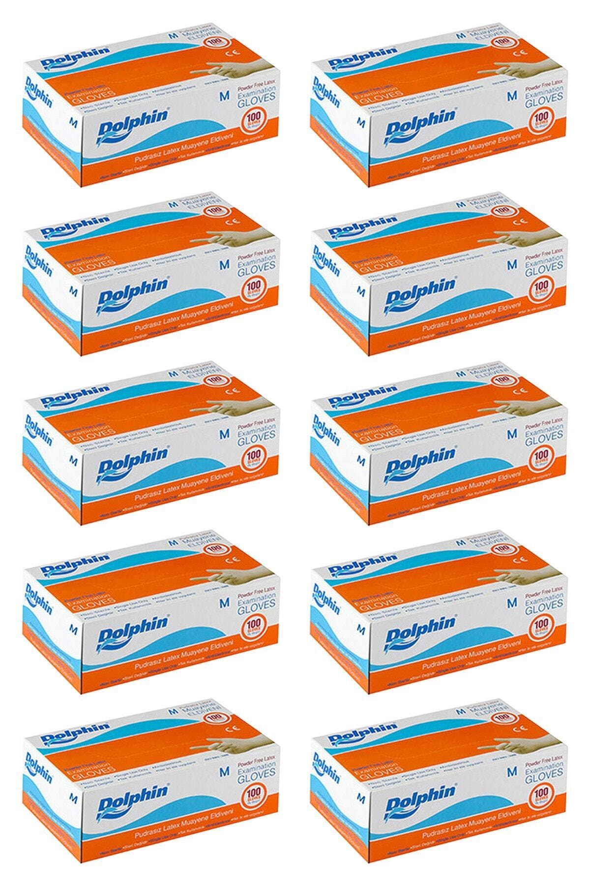 Dolphin Beyaz Lateks Eldiven Pudrasız (m) 100lü Paket 10 Adet