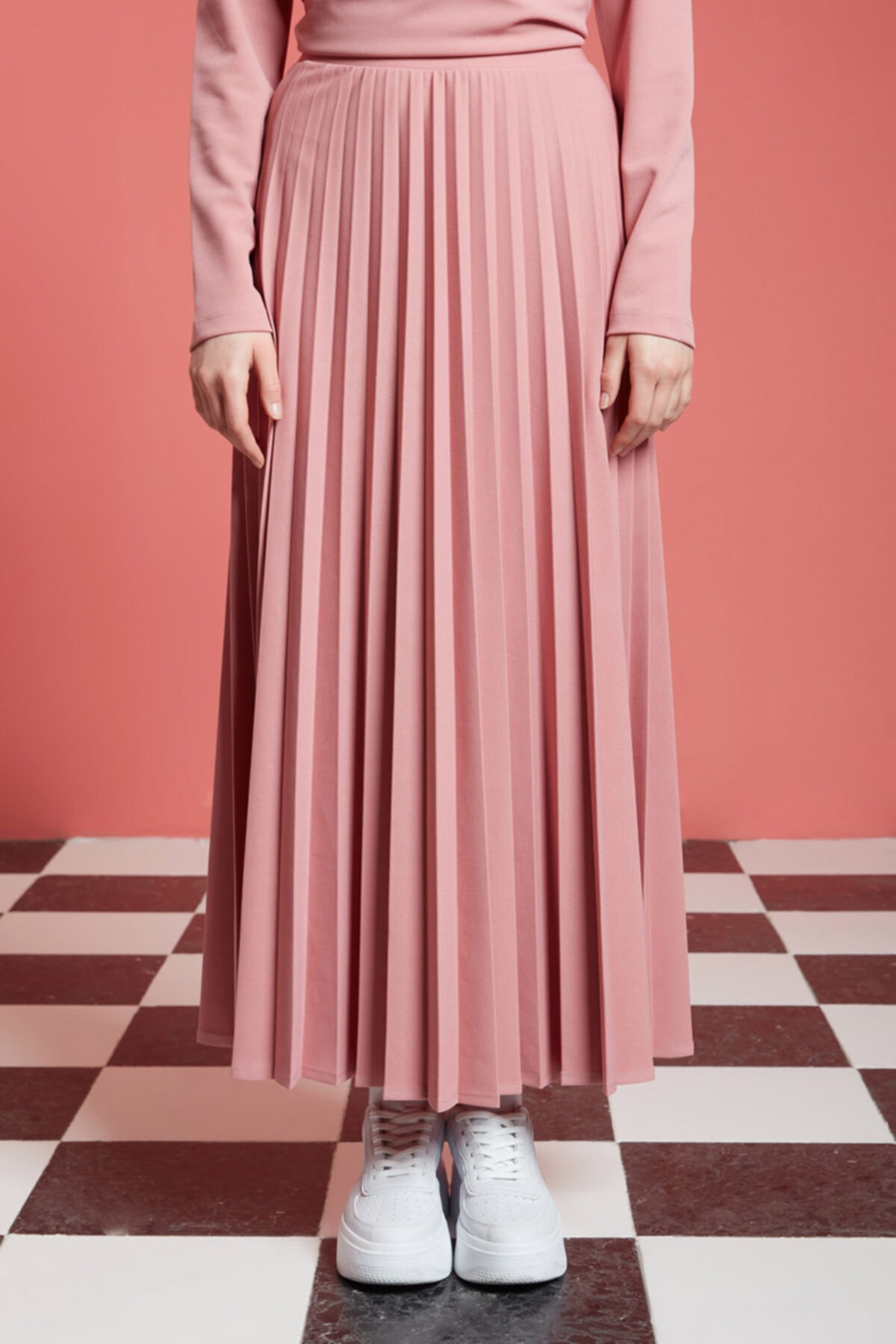 Mizalle Kadın Pembe Piliseli Basic Etek