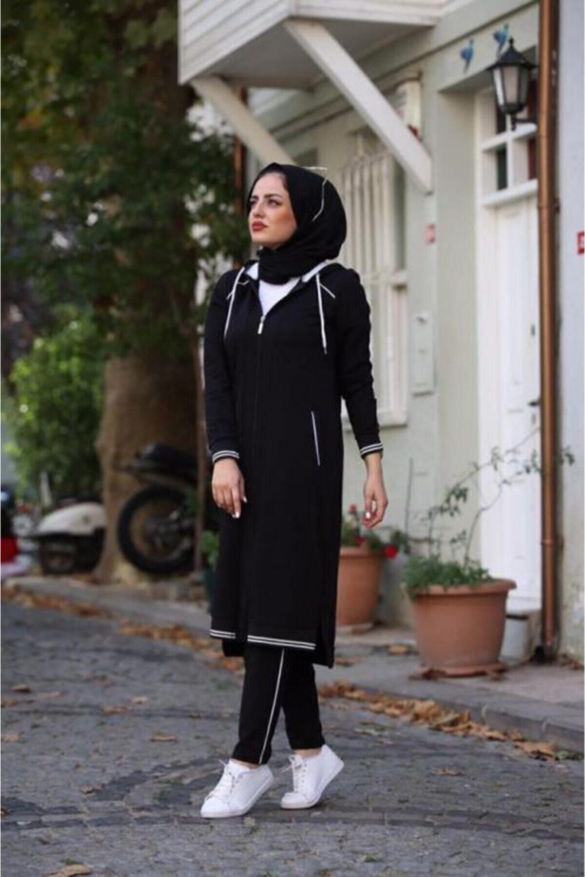 Camelya Fashion Kadın Siyah Eşofman Takımı 2'li