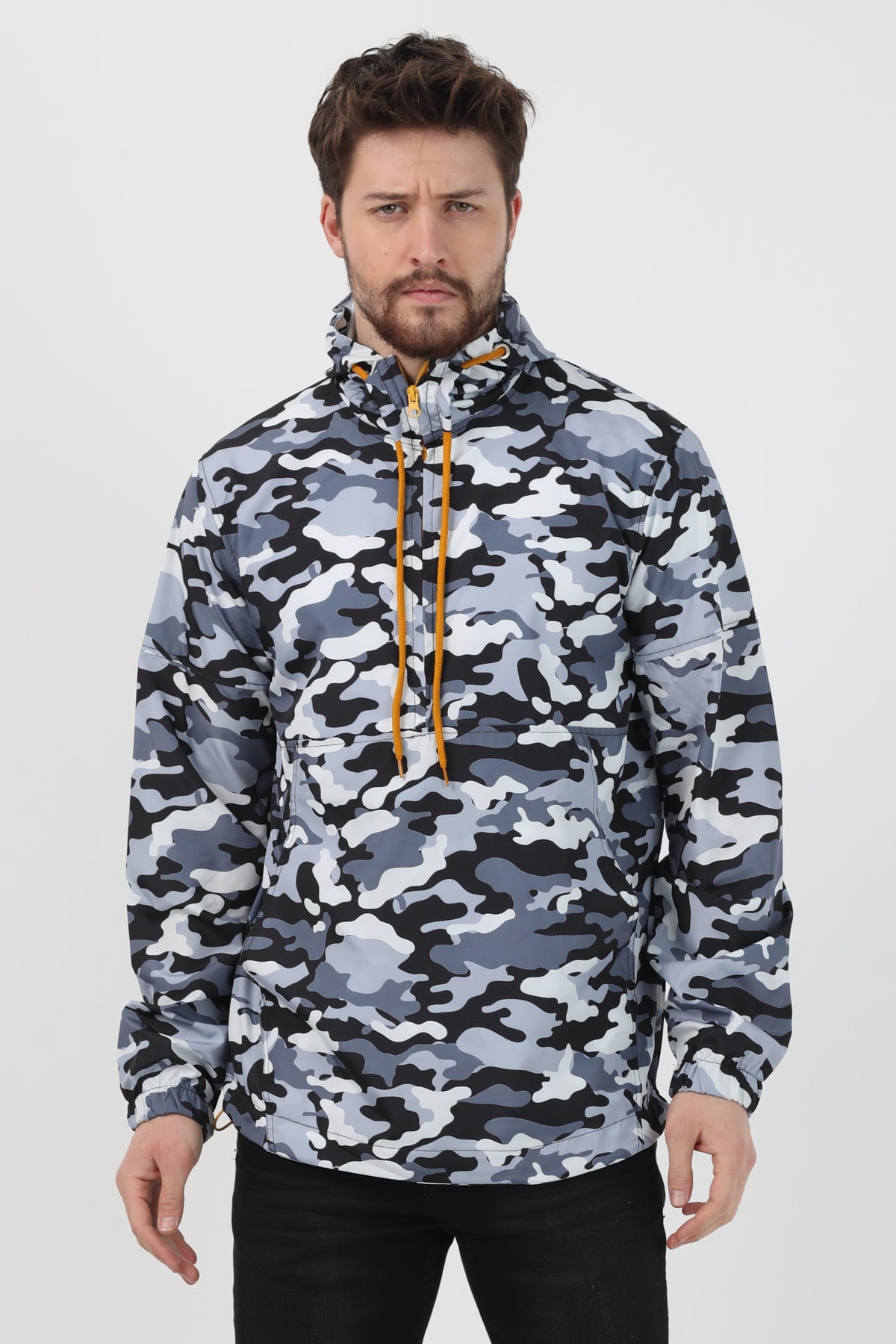 Ser Joven Erkek Gri Kapüşonlu Yağmurluk