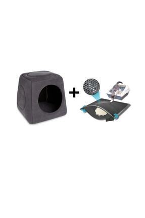 Kombo Paket Kedi Yatağı Yuvası Gri 3 Fonksiyon 40x40cm + Büyük Gri Kedi Kumu Paspas 90x60cm Image 0