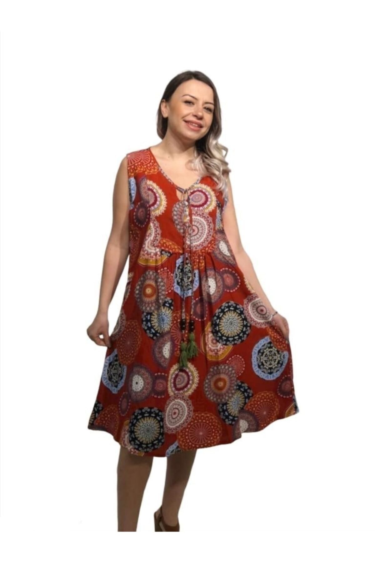 Seamark Kadın  Pamuklu Şal Desenli Elbise