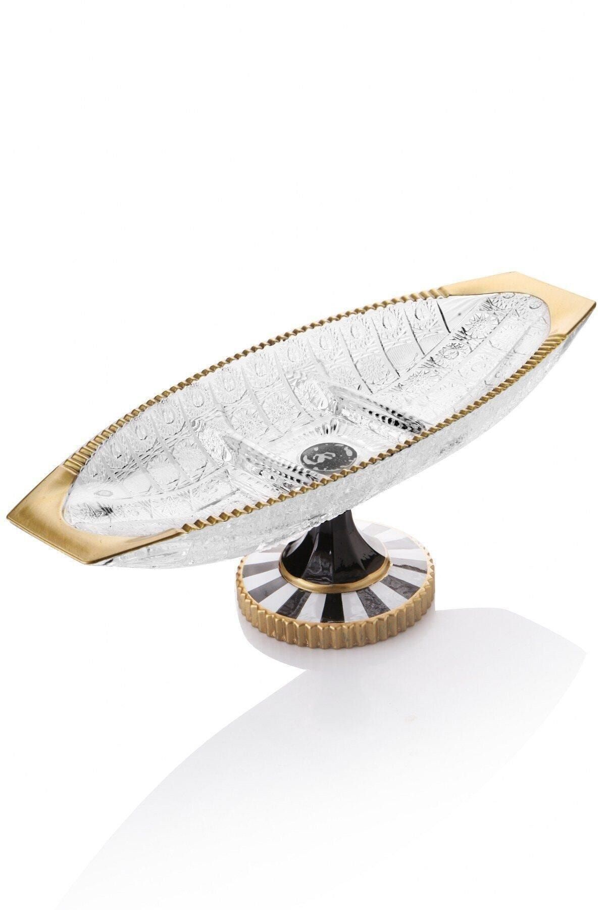 WOSSO Sarı Kristal Yaldızlı Ayaklı Büyük Meyvelik Sunumluk 36 cm