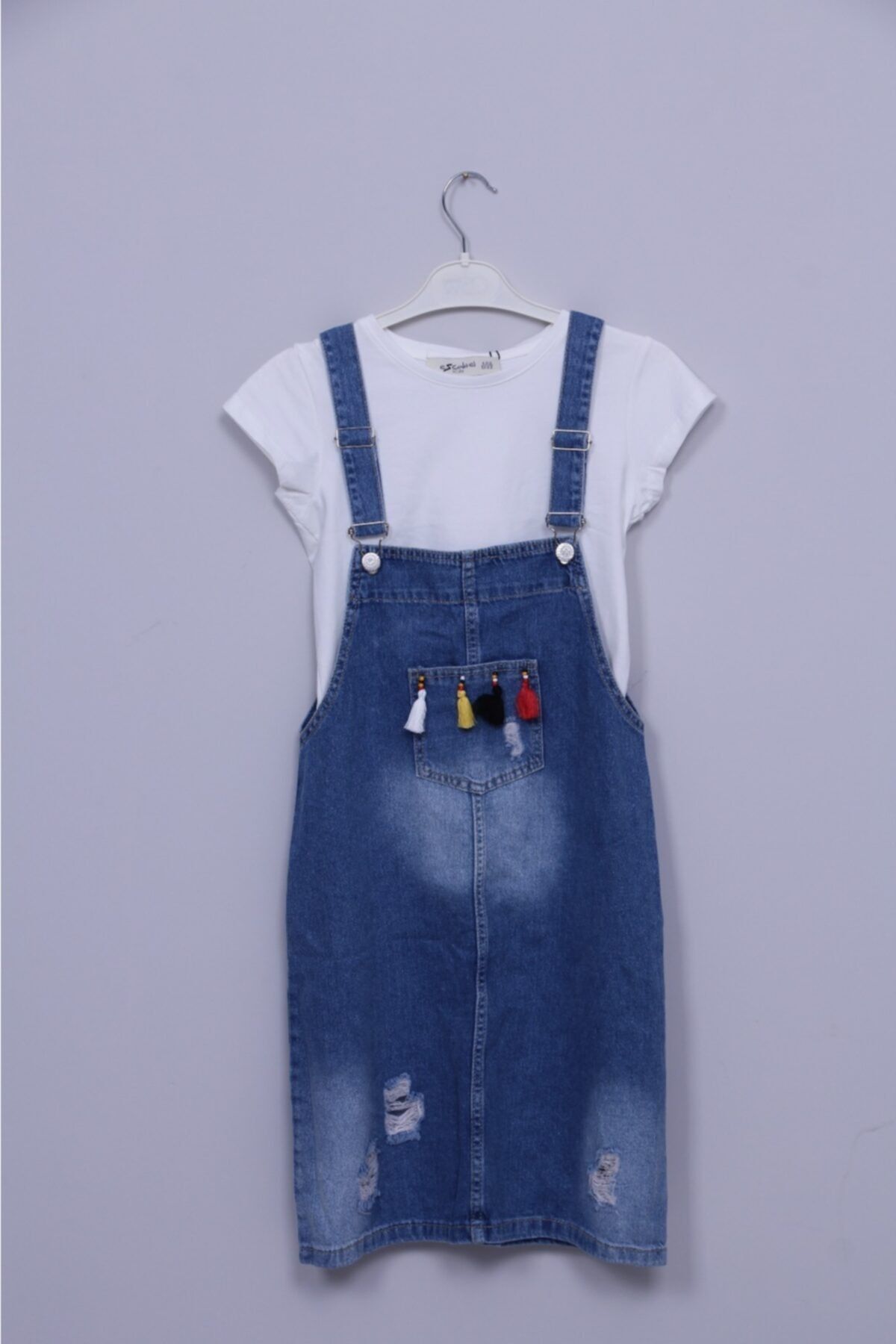 Escabel Kız Çocuk Mavi Denim Salopet Elbise
