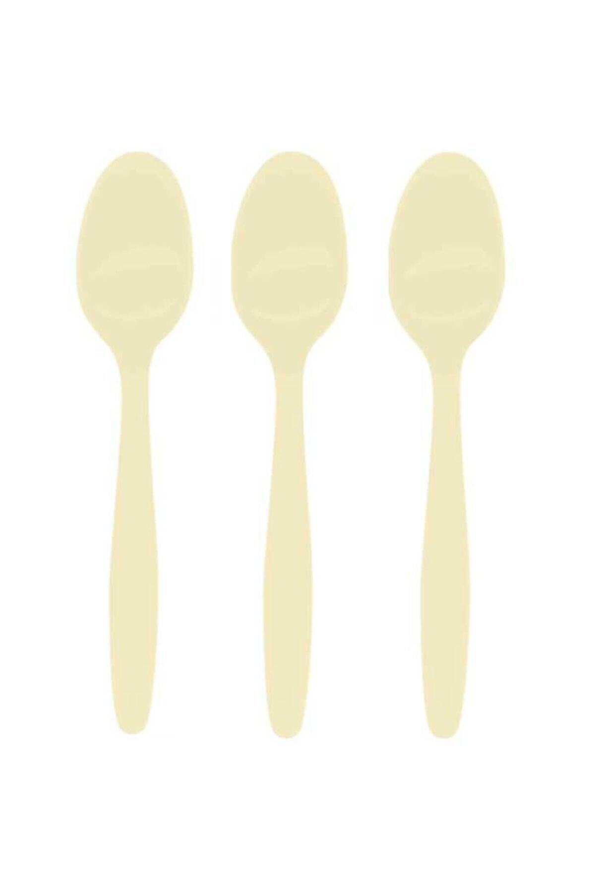 Partioutlet Krem Renk Plastik Kaşık 25 Adet