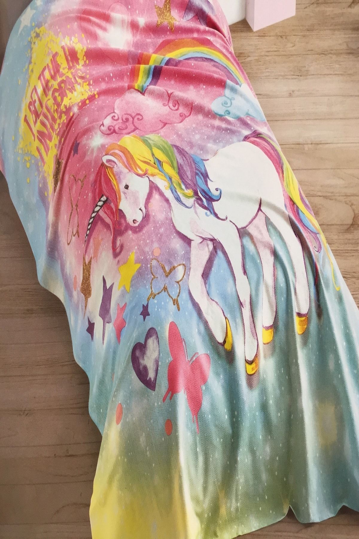 cotton feel Cotton Ünicorn Kız Çocuk Pike Takımı Pike+lastikli Çarşaf+yastık Kılıfı 1ad