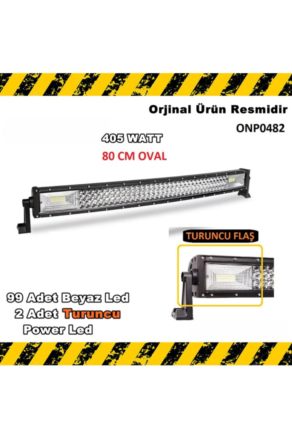 Point Off Road Led Bar Beyaz Led Turuncu Flaşlı Oval Kavisli 3 Sıra 80 Cm 405 Watt 99 Led