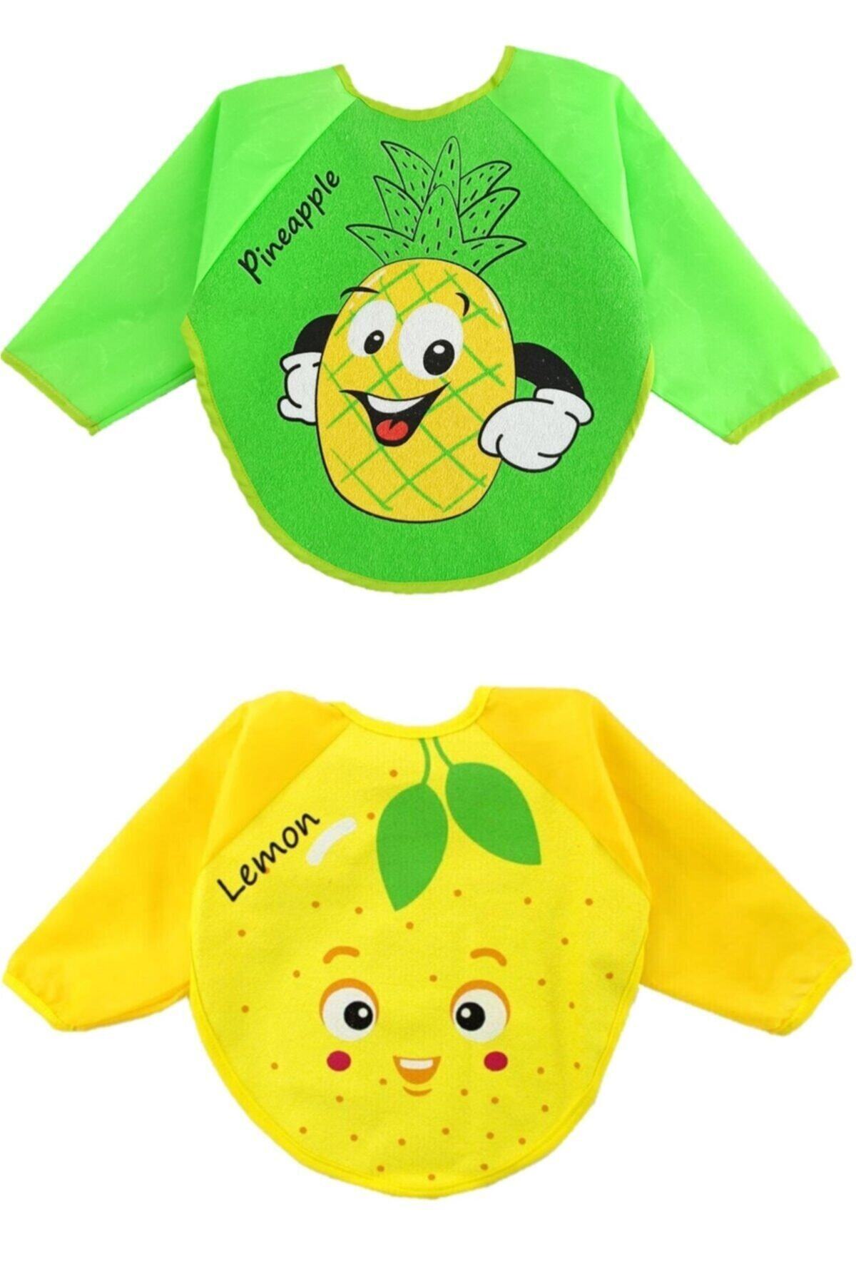 Malkoç 2 Adet Su Geçirmez Ananas Limon Desen Bebek Mama Önlüğü 6-24 Ay