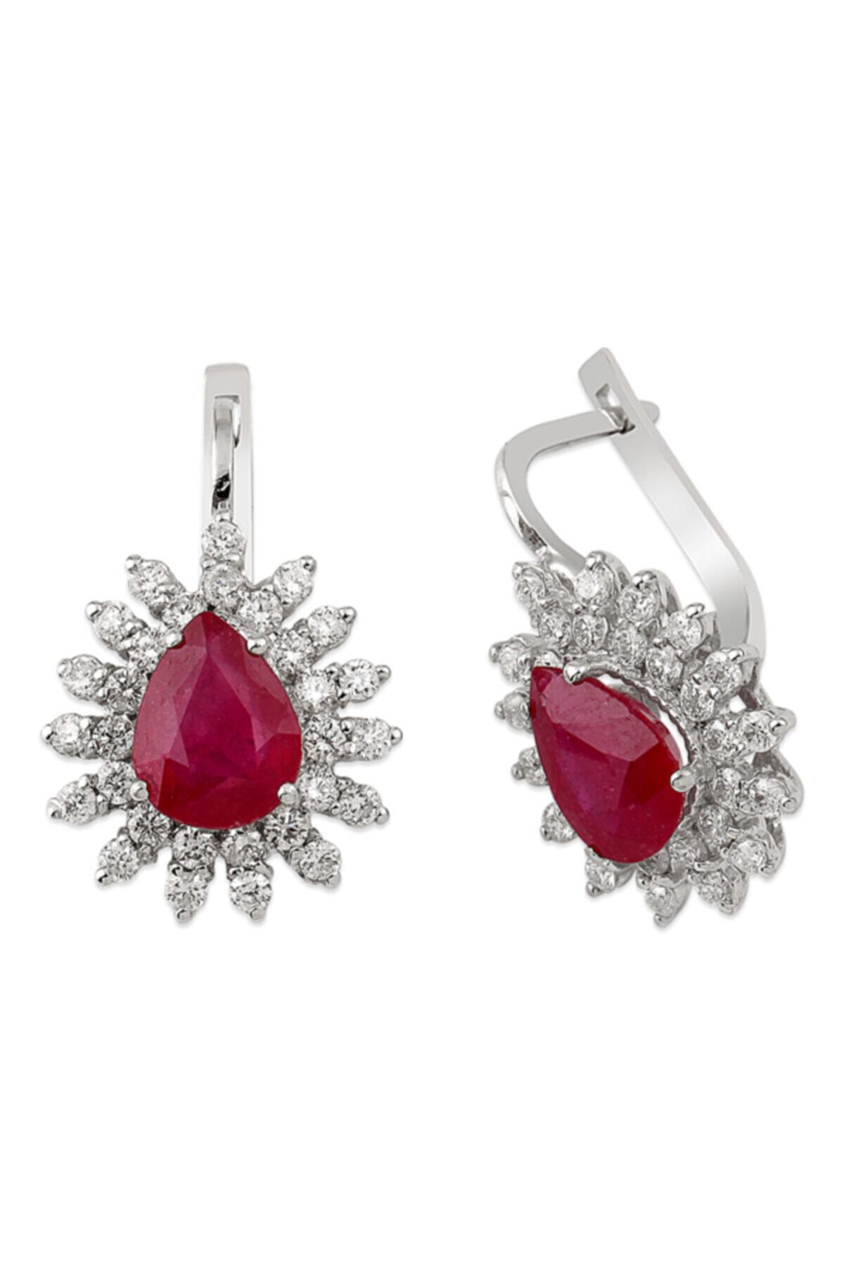 Barok Diamond Pırlantalı Yakut Küpe 1.22ct 18 Ayar