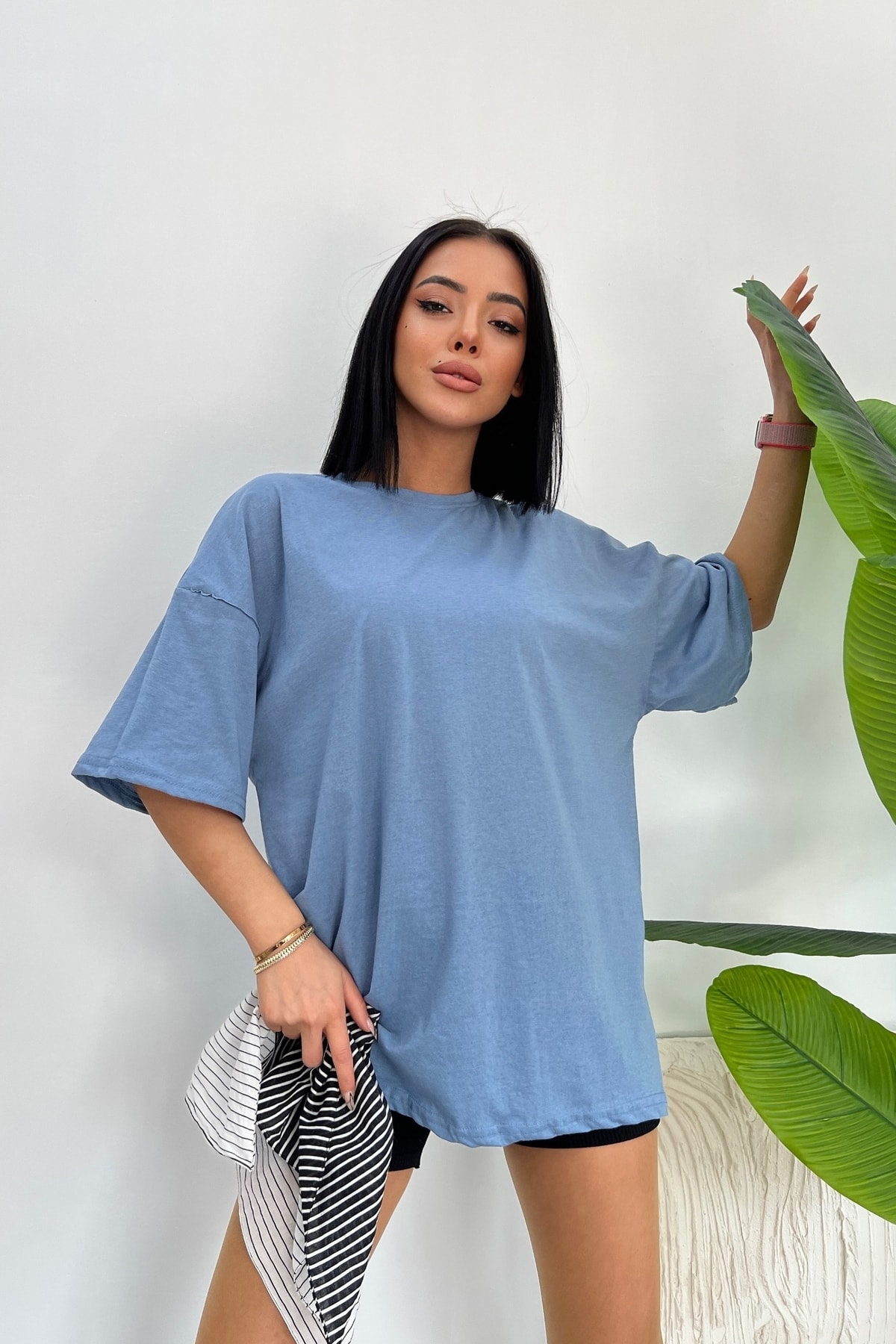 تی شرت یونیسکس پنبه ای یقه گرد اورسایز بافتنی دوست پسر