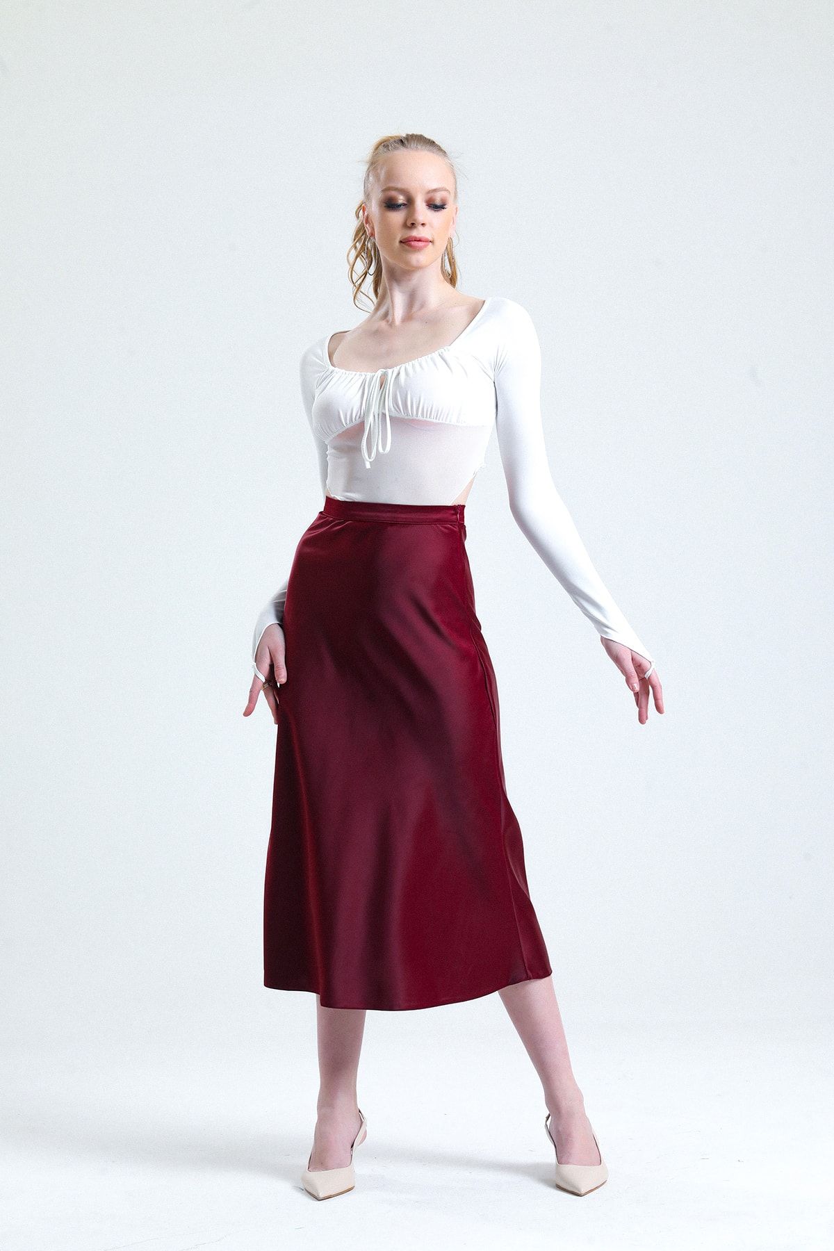 Burgundy skirt slip sales