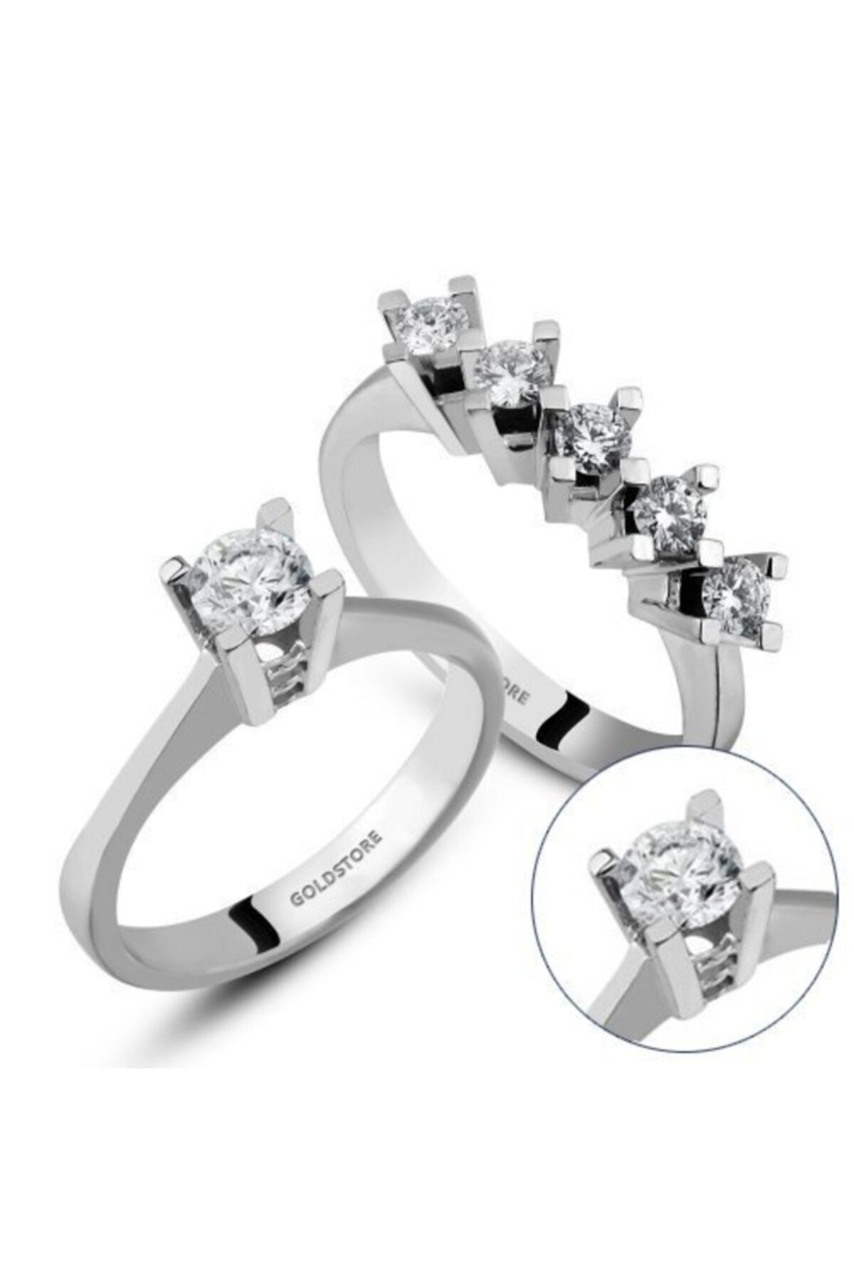 Gold Store 0.75 Ct Pırlanta Beştaş, Tektaş Ikili Yüzük Set