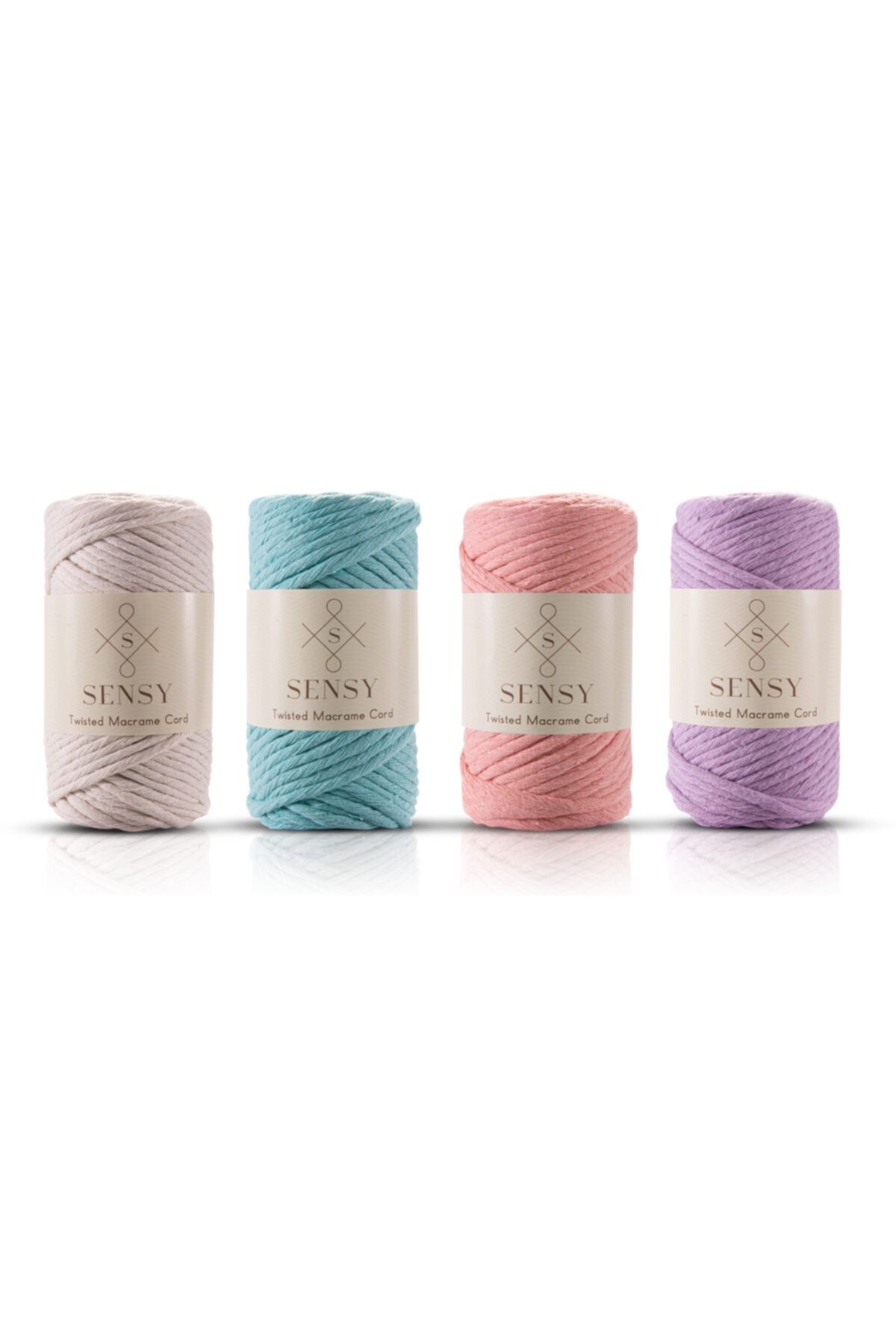 SENSY Premium Taranan Makrome Makrame Hobi Ipi 4lü Set Ekru - Mint - Somon - Lila