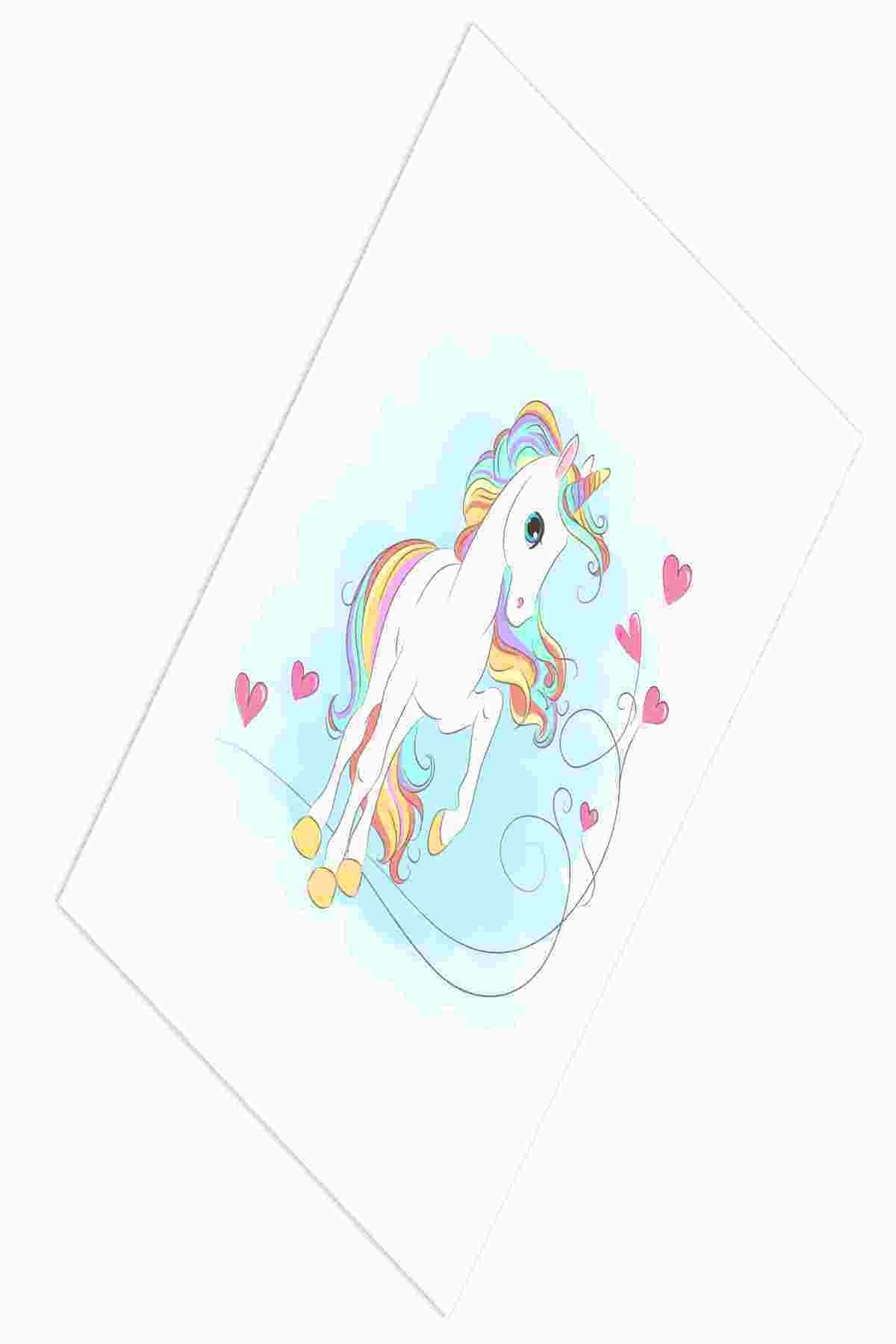 CİCİ TASARIM ÜRÜNLERİ Unicorn At, Renkli Yelesi Çocuk Bebek Odası Halısı