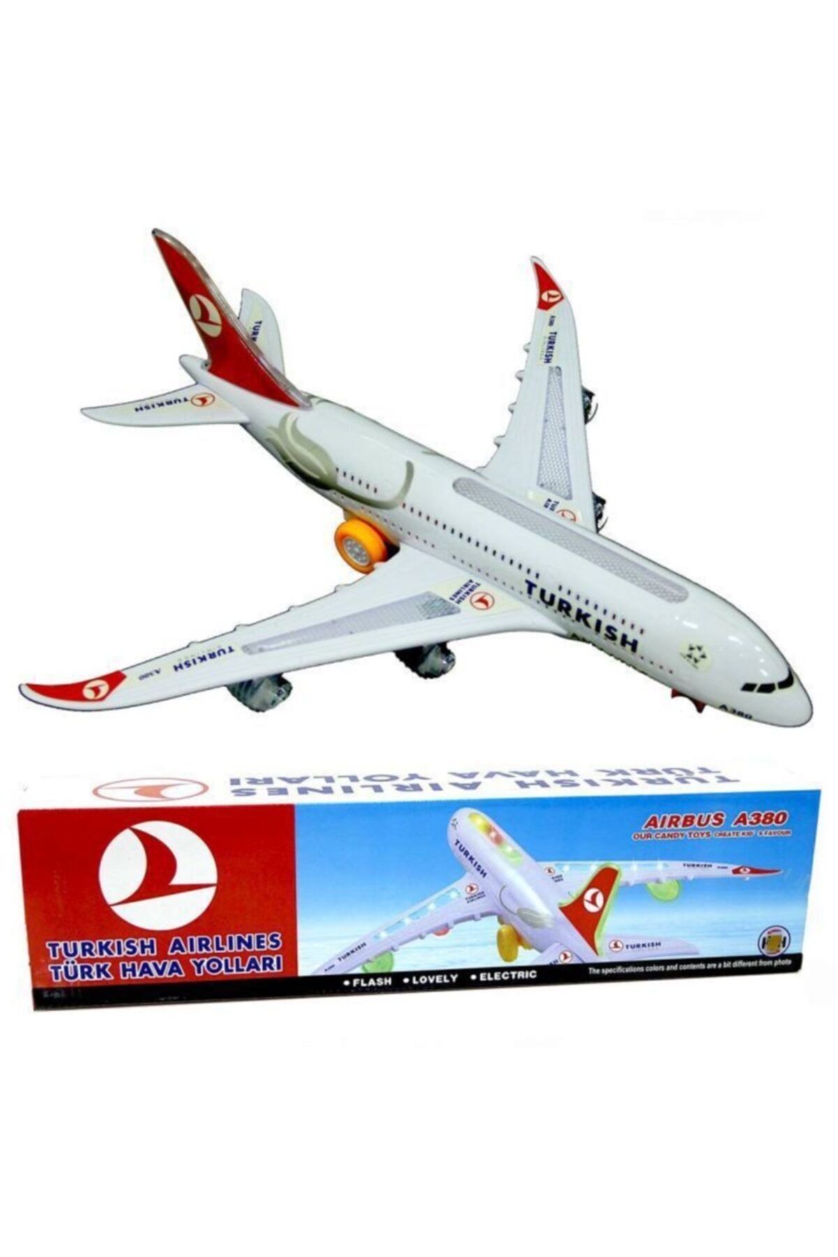 CAN OYUNCAK Airbus A380 Pilli Işıklı Ve Sesli Thy Turkısh Uçak 45 Cm