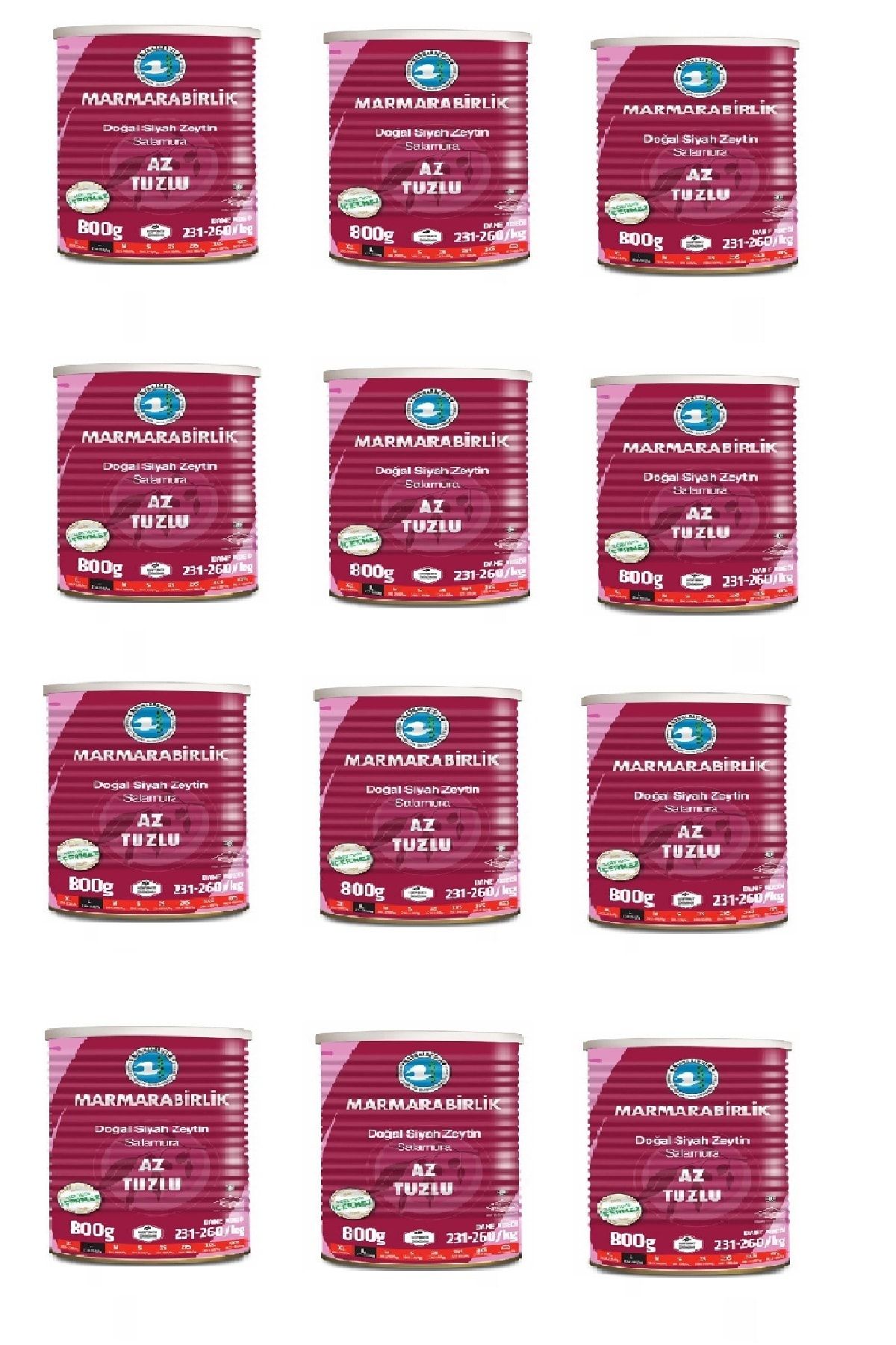 MarmaraBirlik Az Tuzlu Salamura Zeytin 800 Gr X 12 Adet