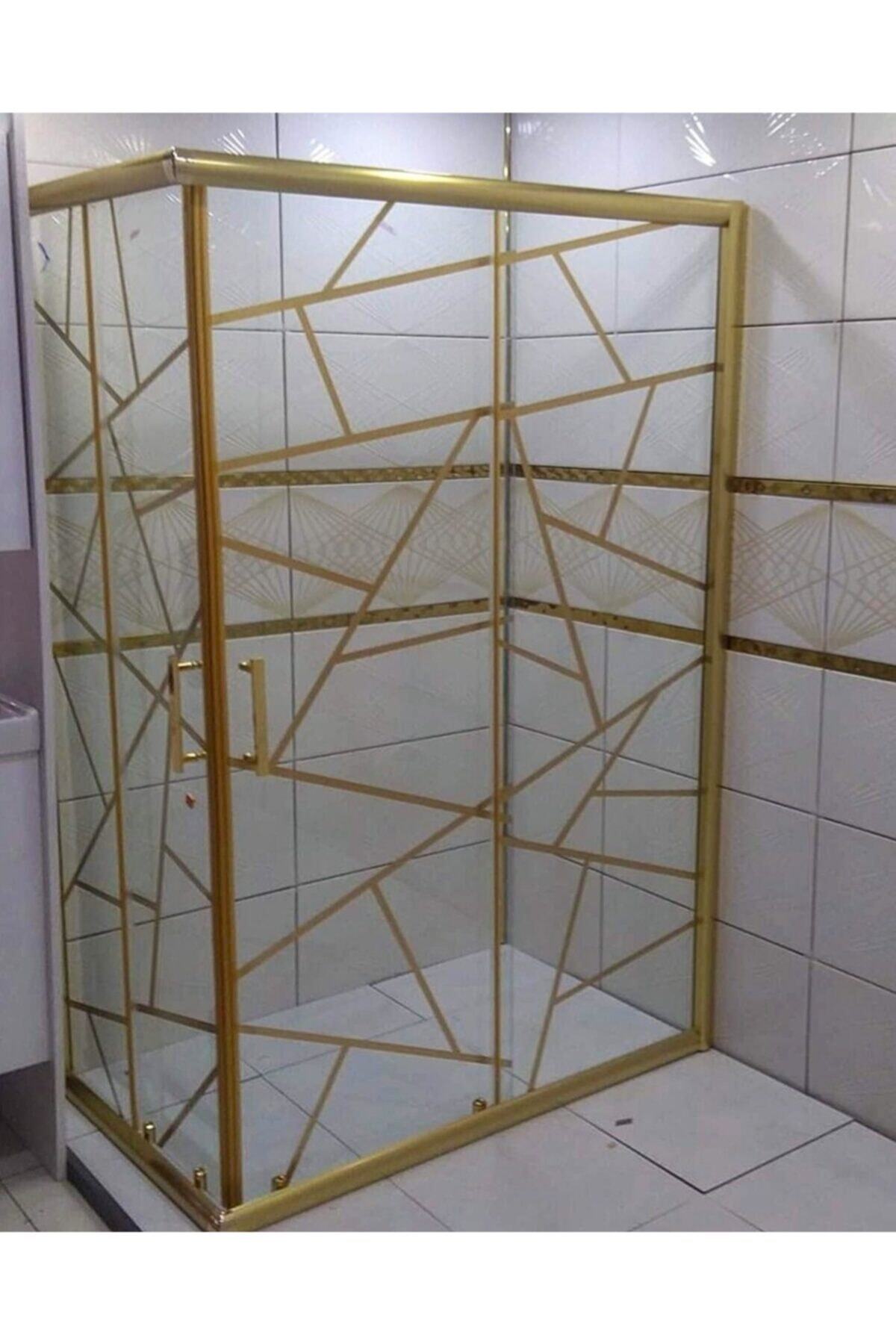 ÖZELDUS Özelduş 100x100 mm 5 mm Gold Şerit Seffaf Cam Gold Profil Köşe Açılır