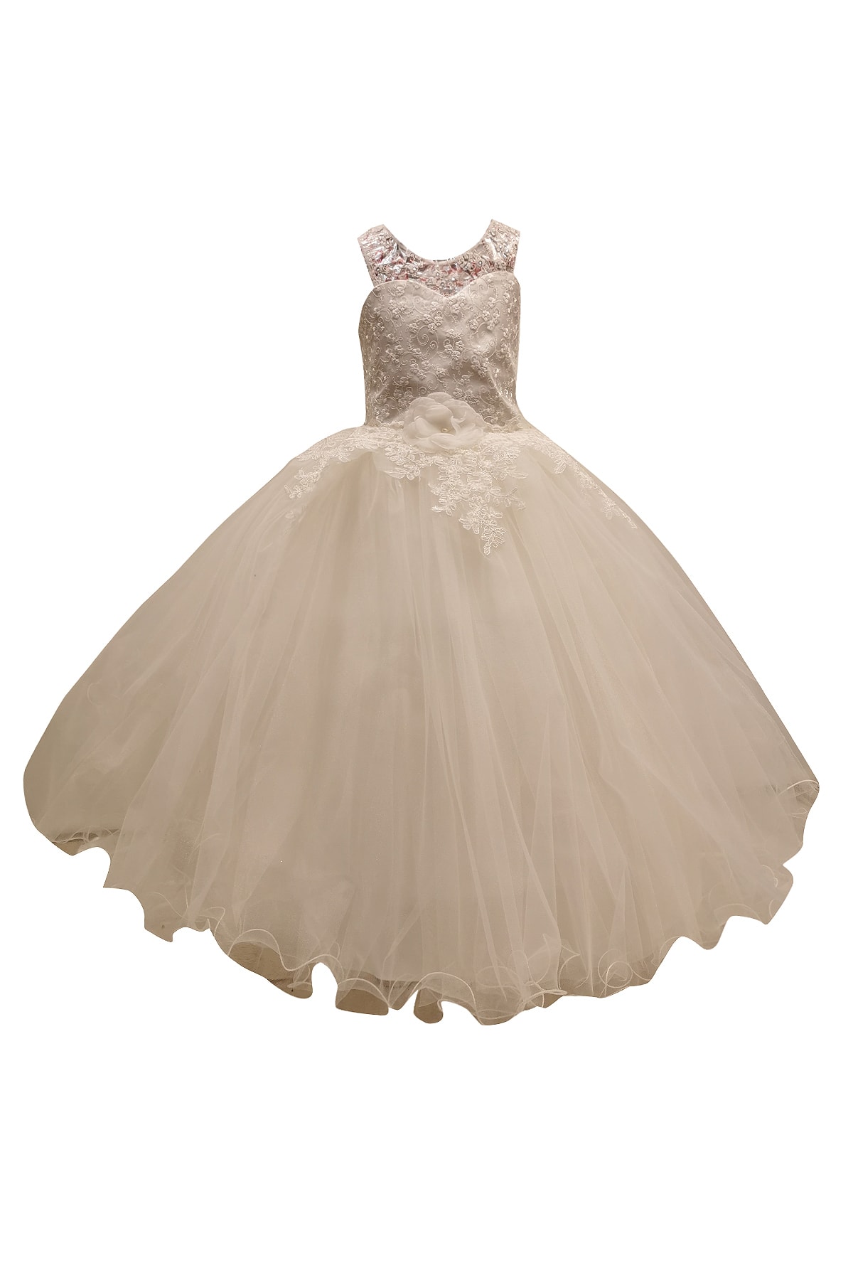 MUSTAFA DOĞAN Beli Dantel Beyaz Çocuk Gelinlik