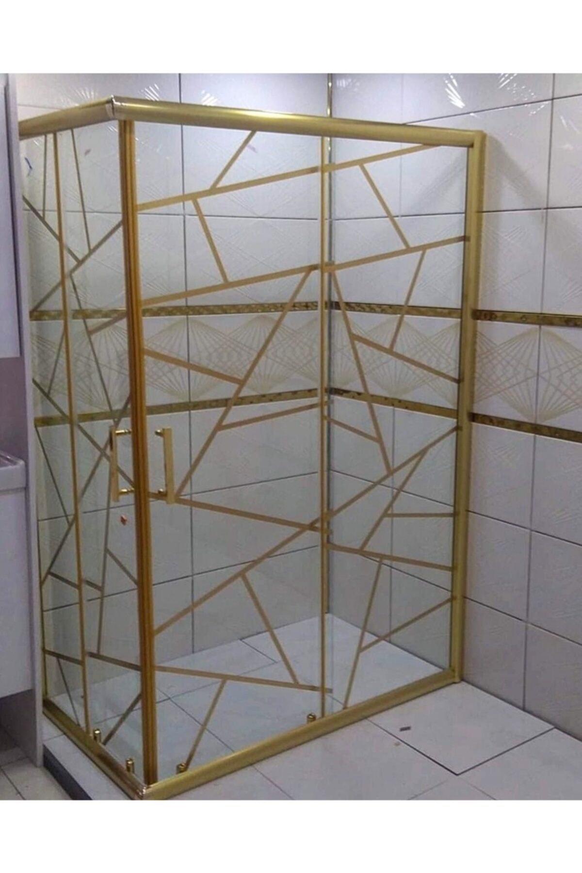 ÖZELDUS Gold Şerit Seffaf Cam Duşakabin  80x80 cm 5 mm