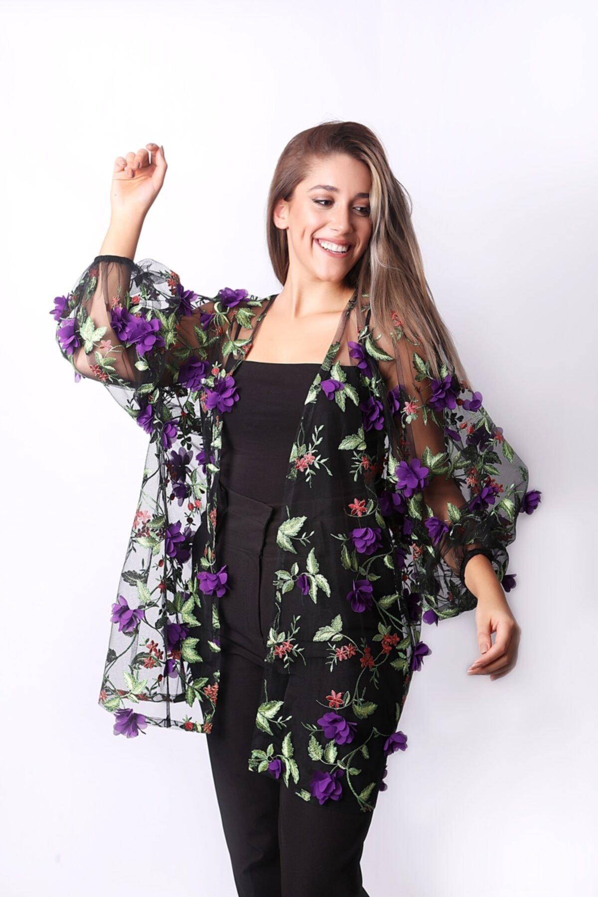 NN exclus Kadın Siyah Kaftan Kimono