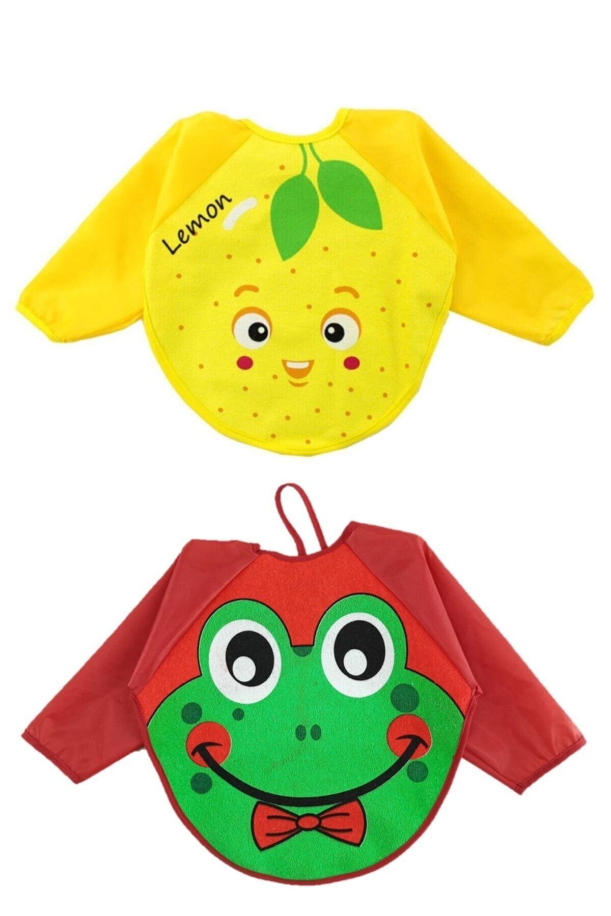 Malkoç Unisex Çocuk Limon Kurbağa Desenli Bebek Mama Önlüğü 2 Adet 6-24 Ay