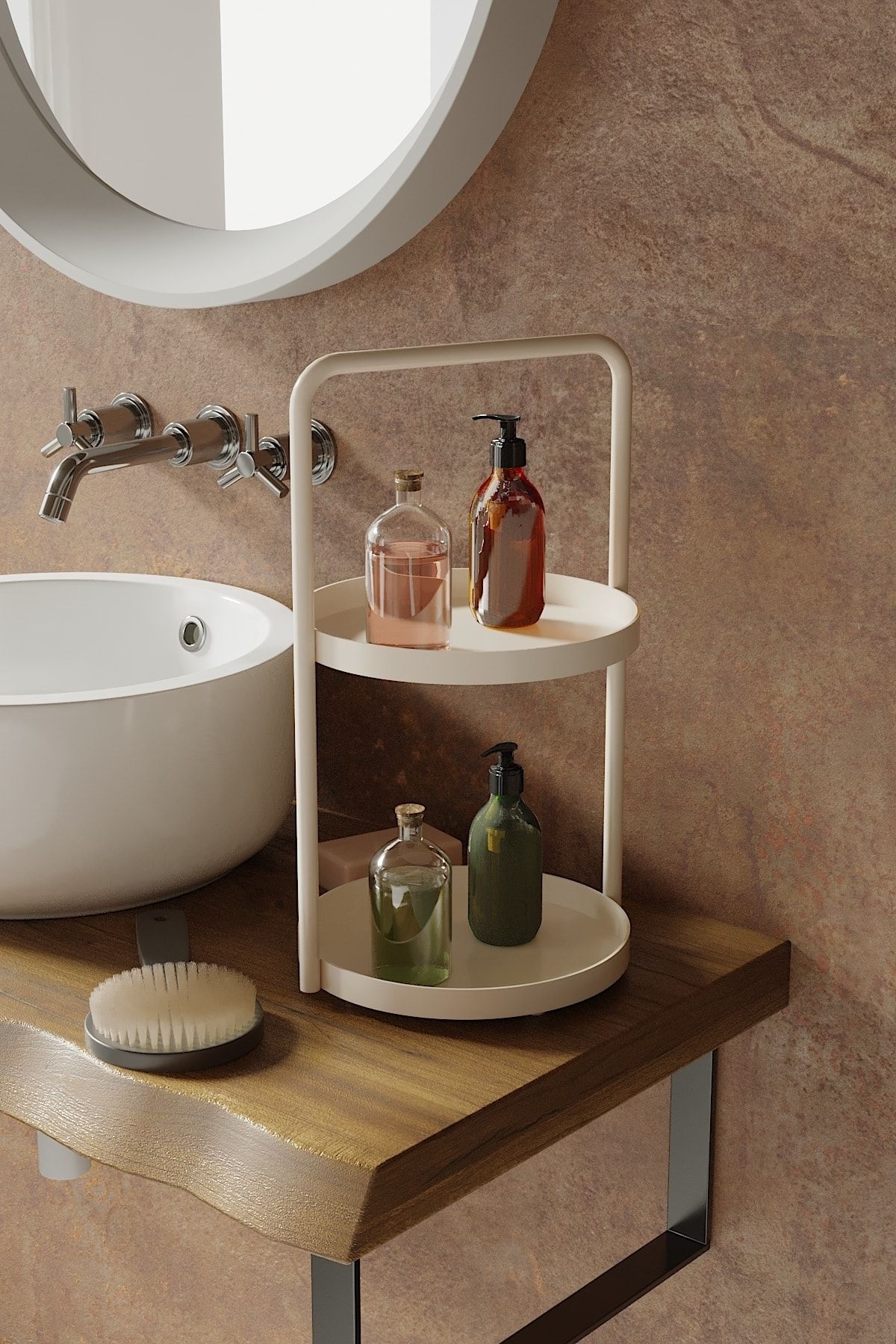 LİLLA HOME Krem İki Katlı Yuvarlak Düzenleyici