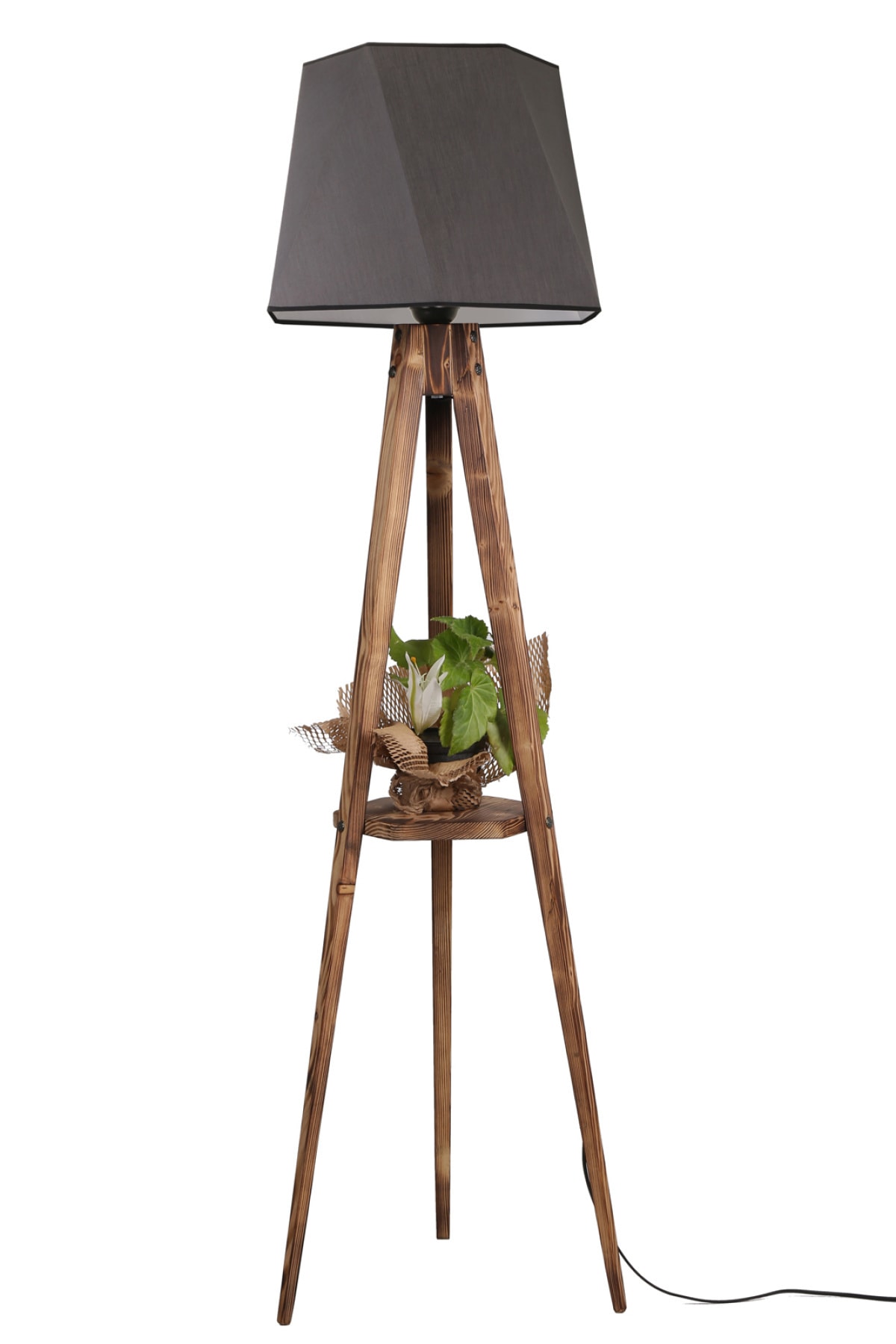 Lumexx Sehbalı Tripod Lambader Yanık Altıgen Koyu Gri Abajurlu