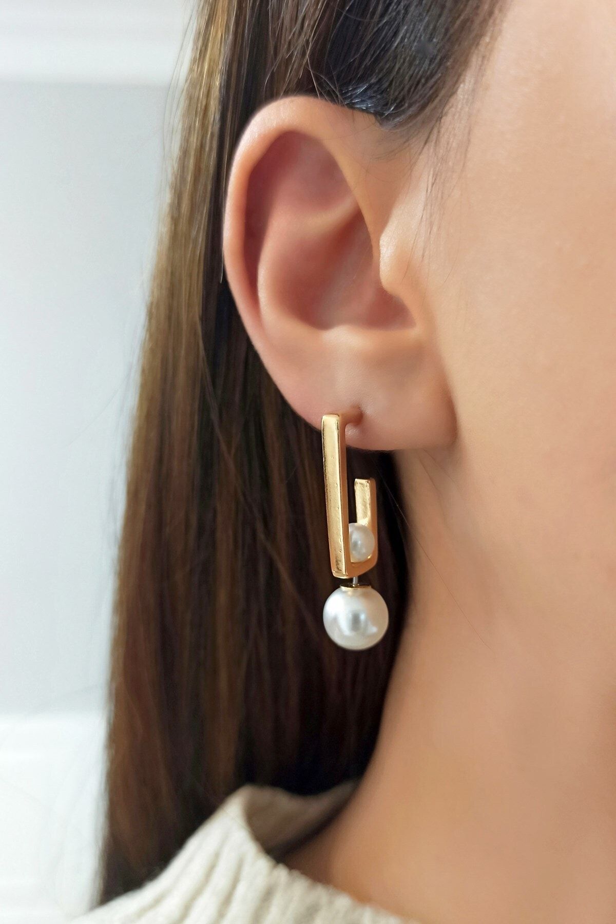 Çlk Accessories Kadın Incili DikdörtgenKüpe Trküpe3733 B33003