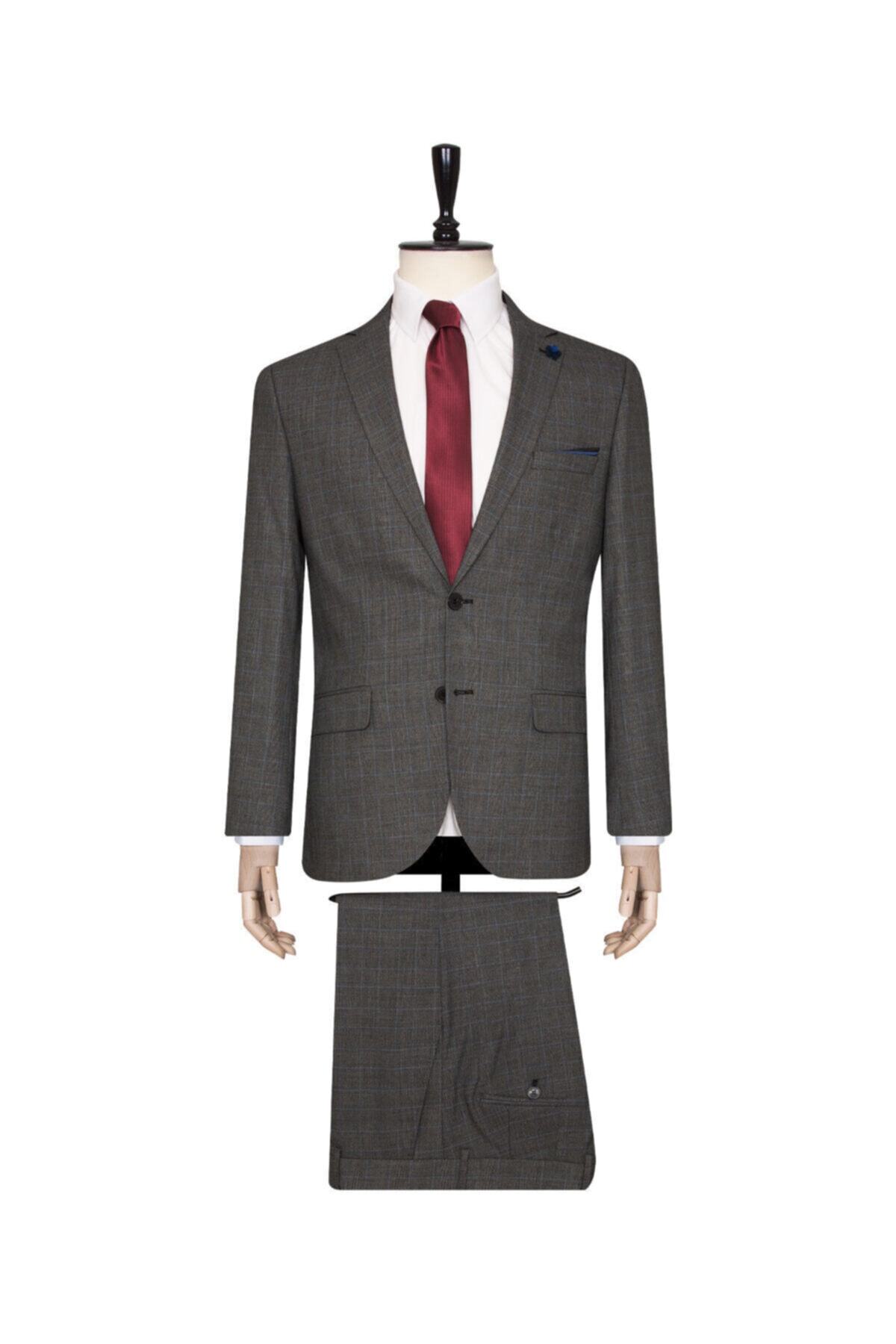 SÜVARİ Desenli Gri Slim Fit Takım Elbise