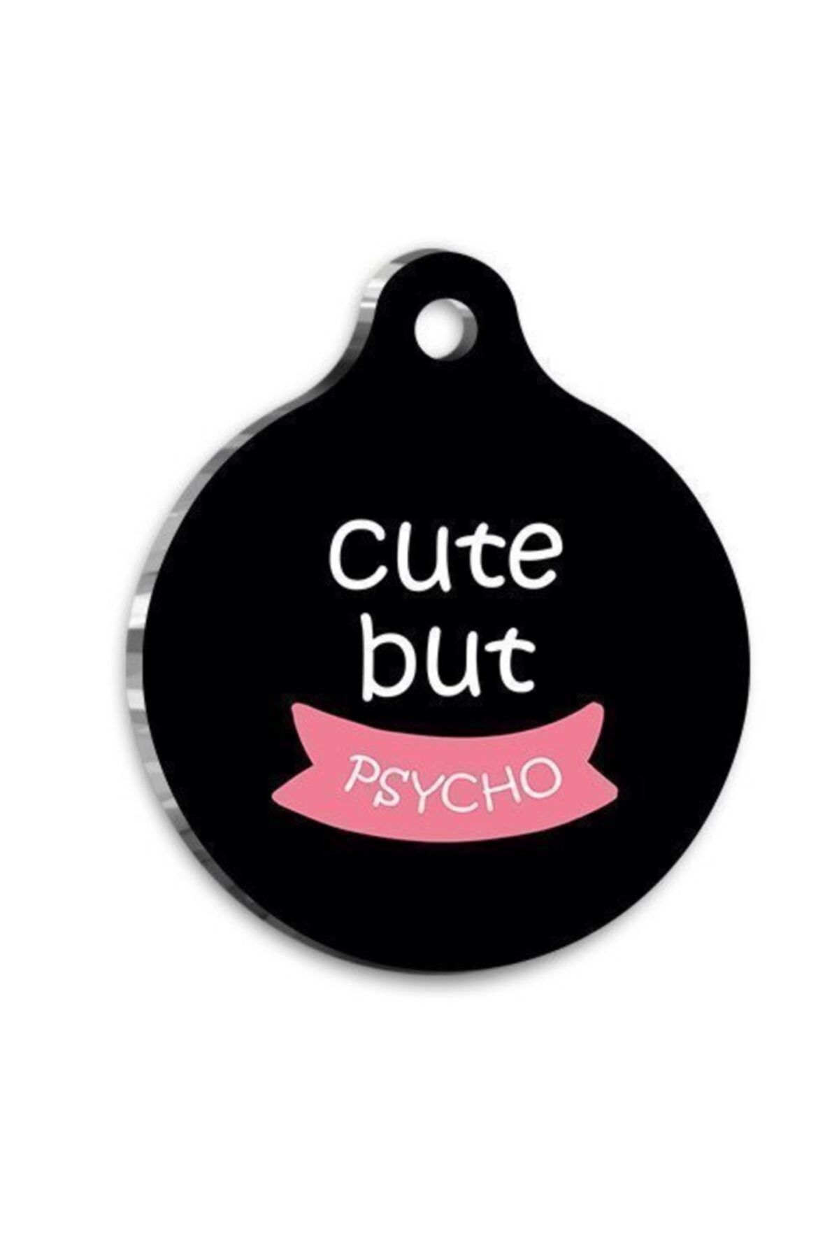Pet Tag Art Şirin Ama Psikopat Yuvarlak Kedi Ve Köpek Künyesi Small: 2,5 Cm.