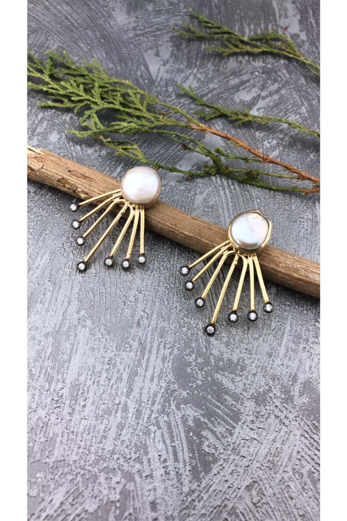 Joel Jewelry Inci Ve Zirkon Taşlı Altın Kaplamalı Gümüş Küpe