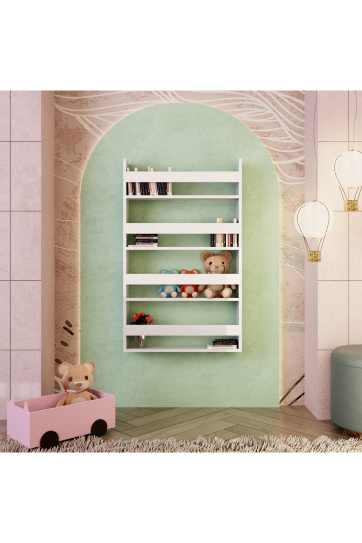 Gaga Mobilya Montessori Kitaplık Çocuk Odası Eğitici Kitaplık Bebek Odası 4 Raflı Kitaplık