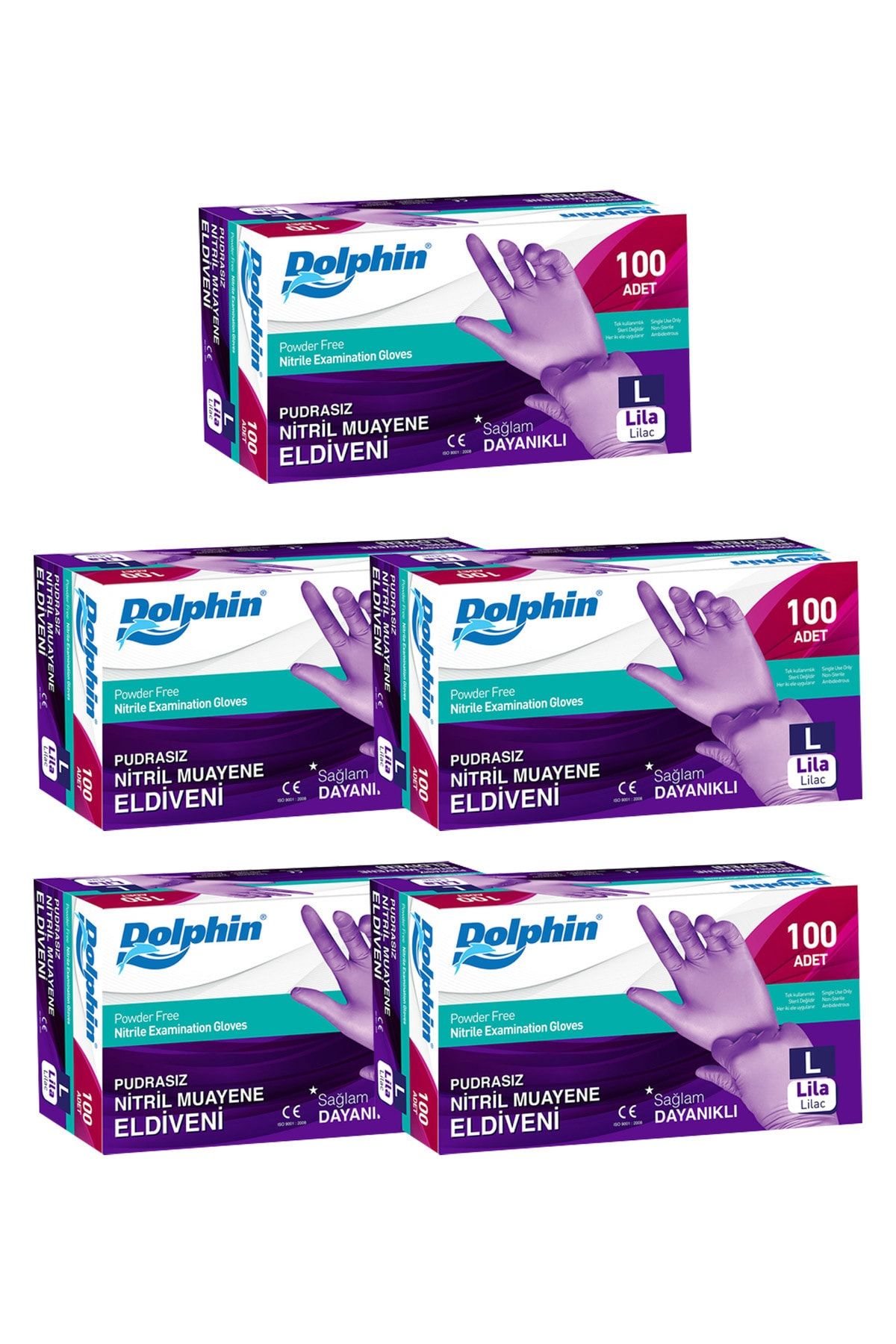 Dolphin Lila Nitril Eldiven Pudrasız (l) 100lü Paket 5 Adet