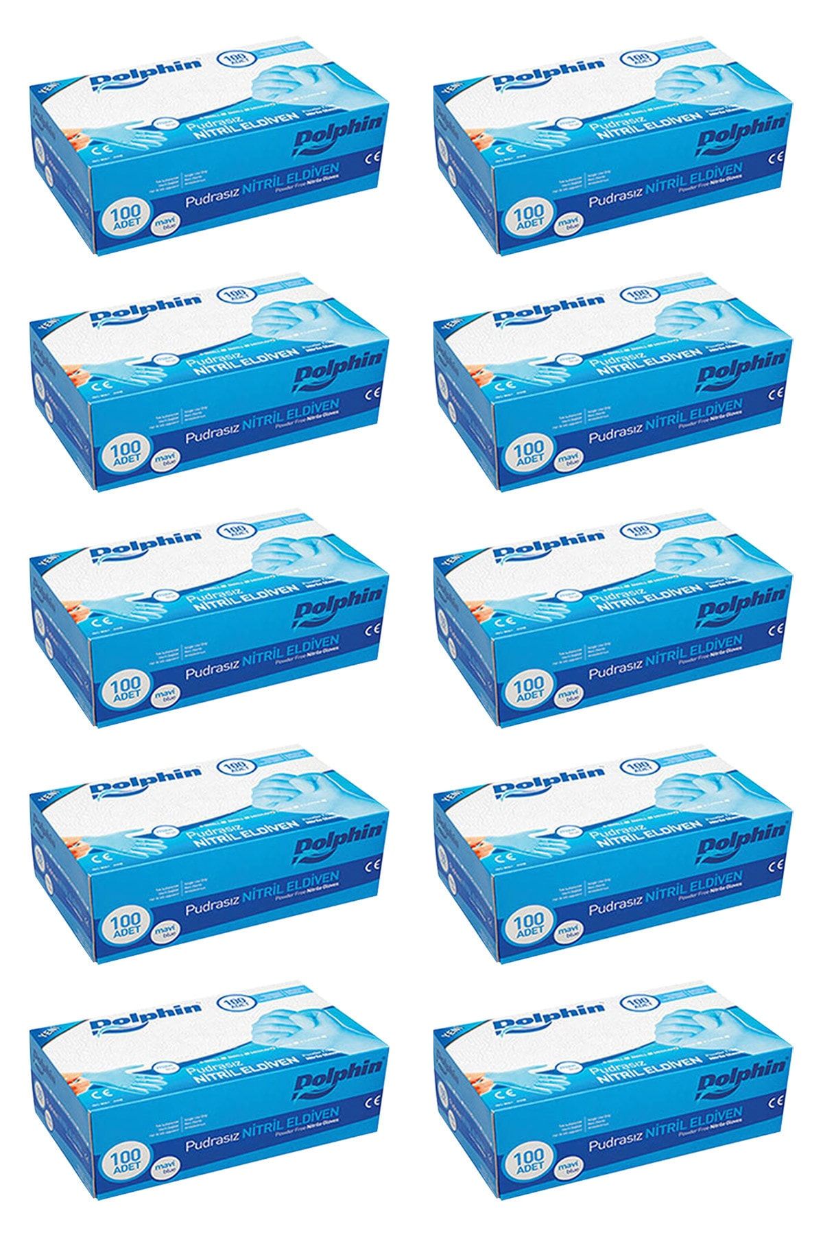 Dolphin Mavi Nitril Eldiven Pudrasız (s) 100lü Paket 10 Adet
