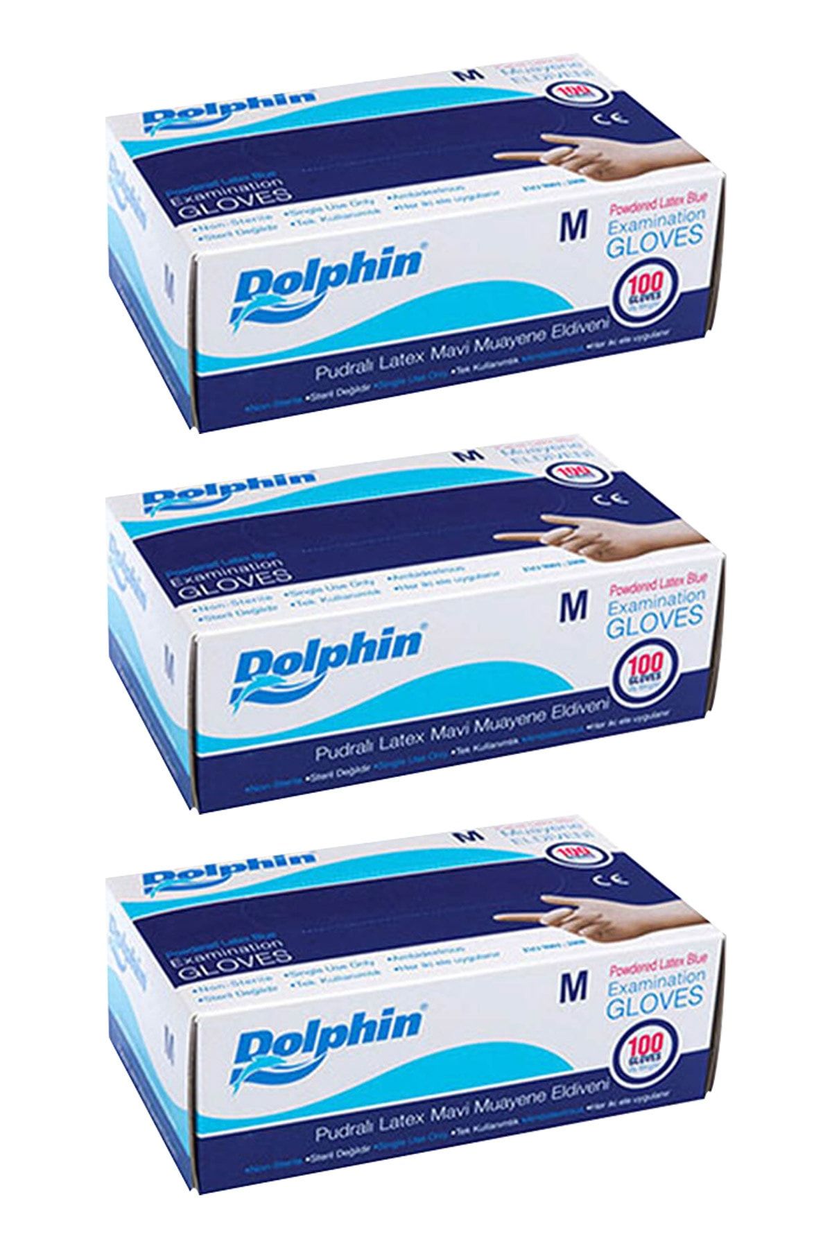 Dolphin Mavi Lateks Eldiven Pudralı (m) 100lü Paket 3 Adet