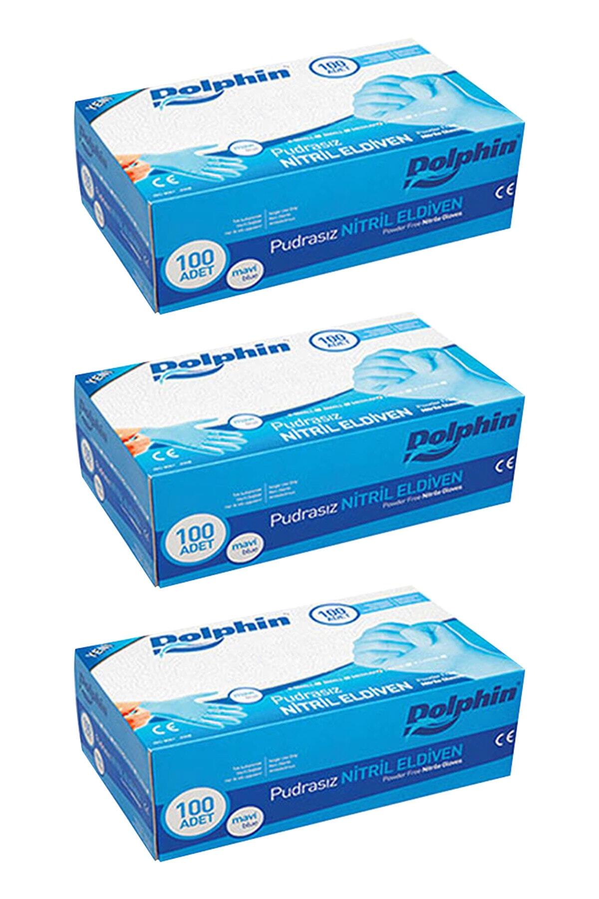 Dolphin Mavi Nitril Eldiven Pudrasız (m) 100lü Paket 3 Adet
