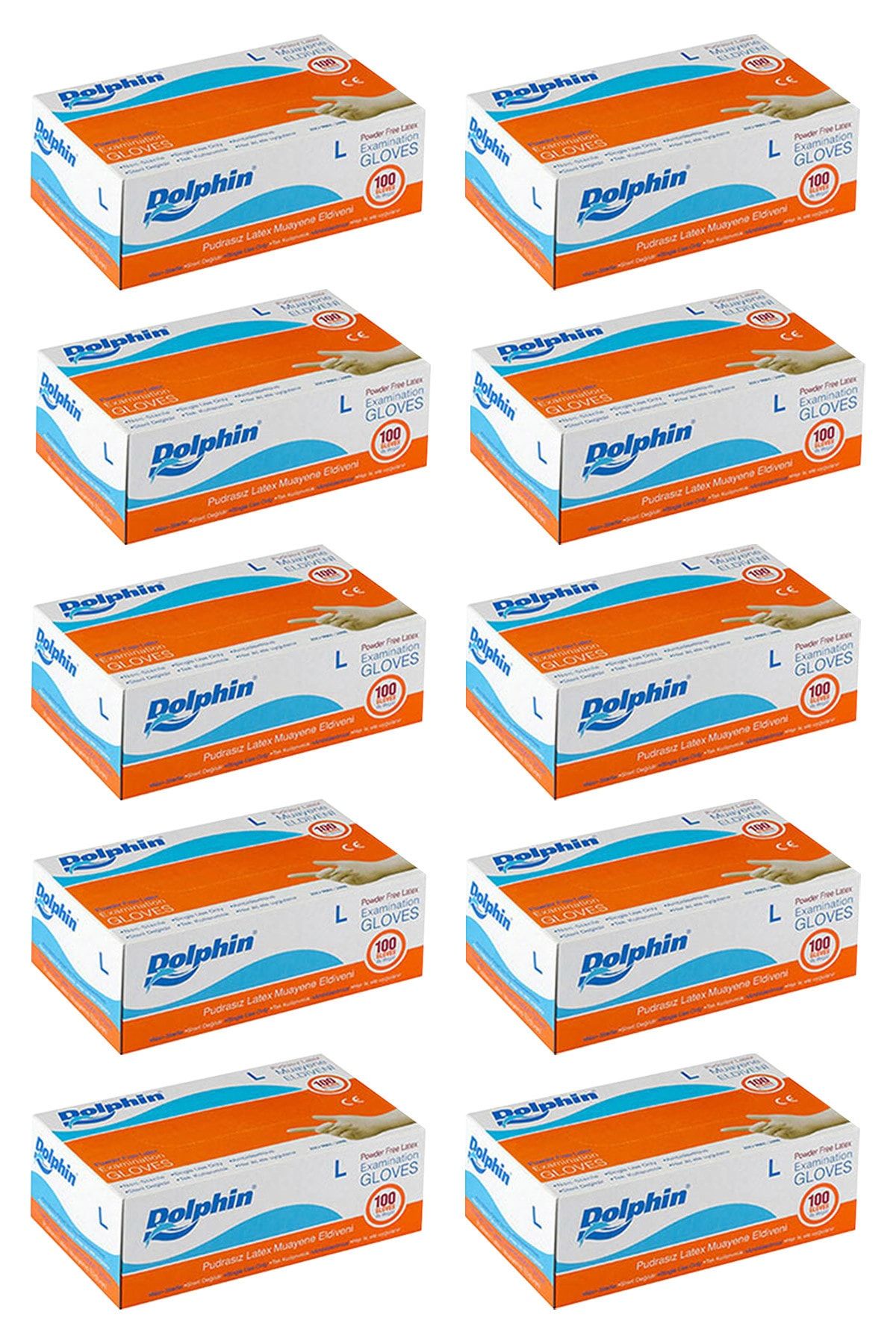 Dolphin Beyaz Lateks Eldiven Pudrasız (l) 100lü Paket 10 Adet
