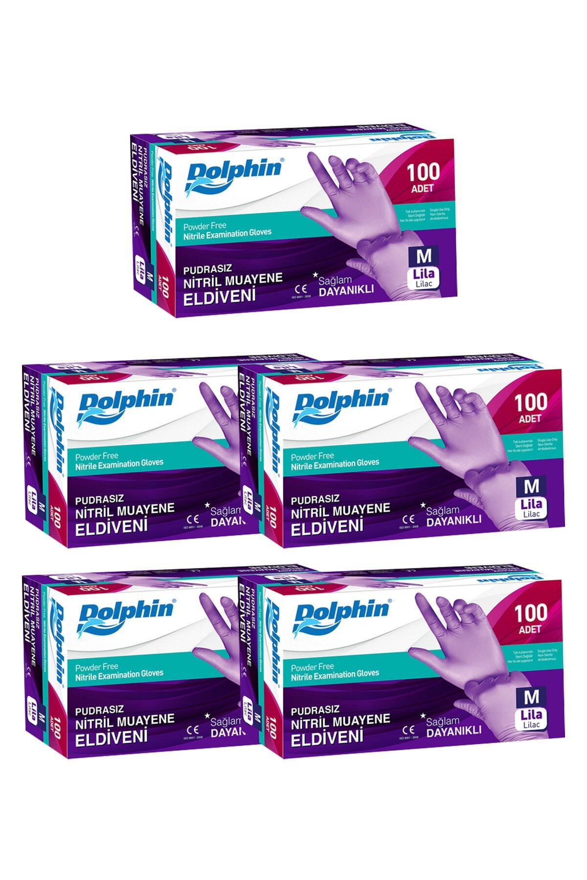 Dolphin Lila Nitril Eldiven Pudrasız (m) 100lü Paket 5 Adet