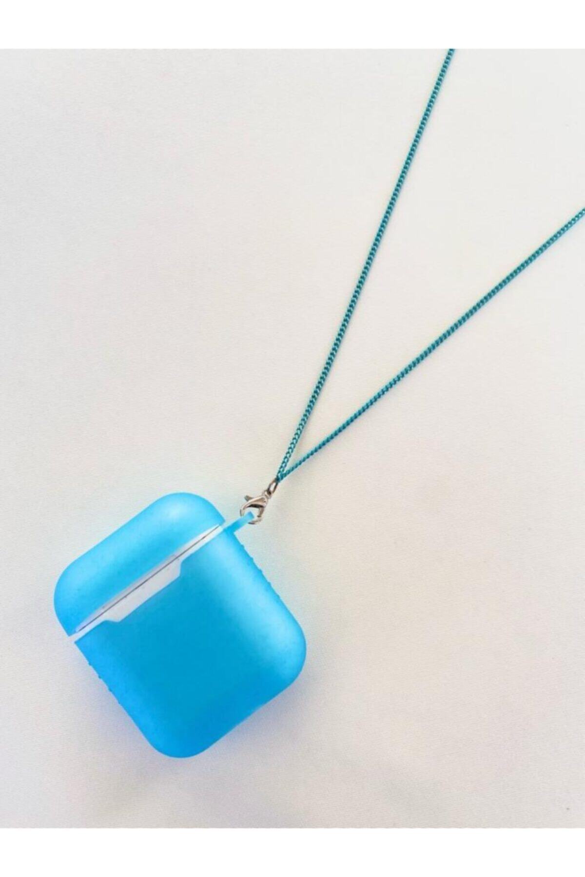 BK Design Silikon Kılıflı Kablosuz Kulaklık Airpods Boyun Askısı Mavi