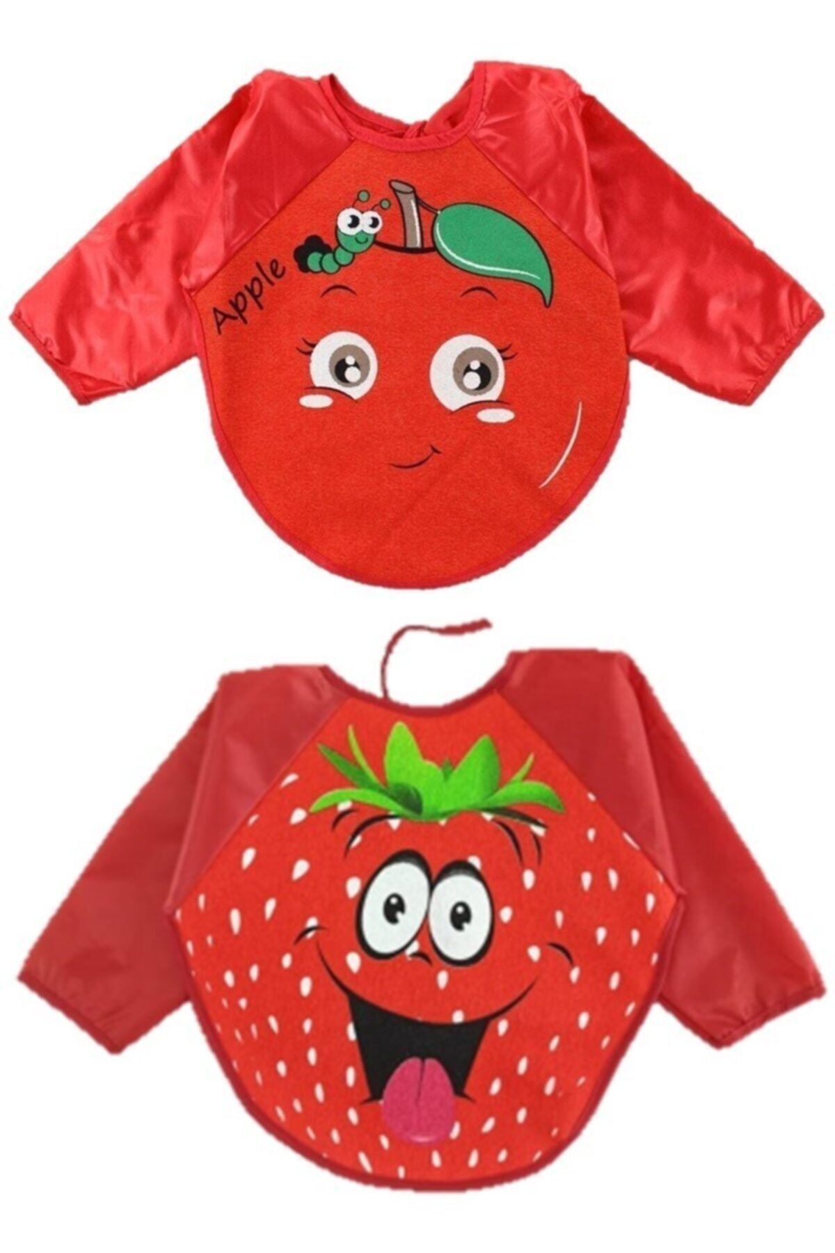 Belinay Elma Ve Çilek Motif Giyilebilir Kollu Mama Önlüğü