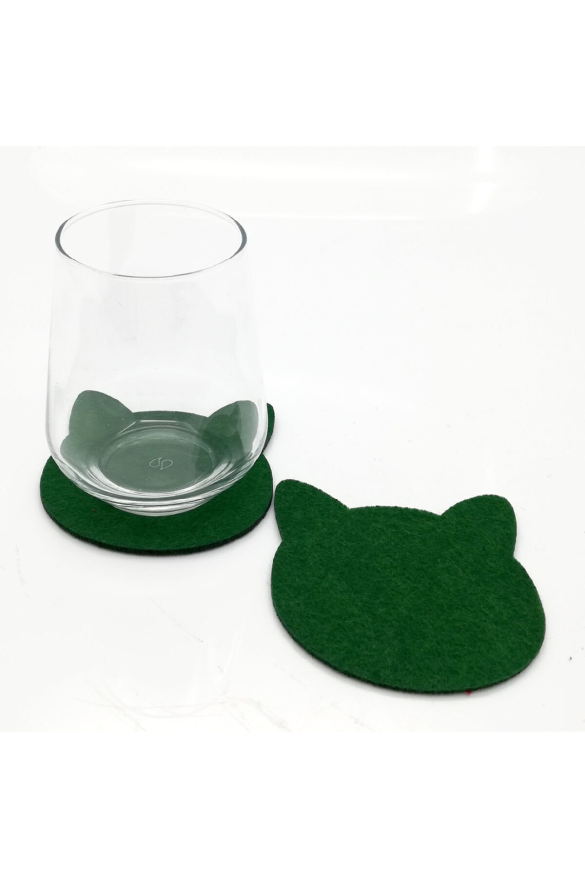 Lora Davet Amerikan Servis Bardak Altlığı Keçe Kedi yeşil