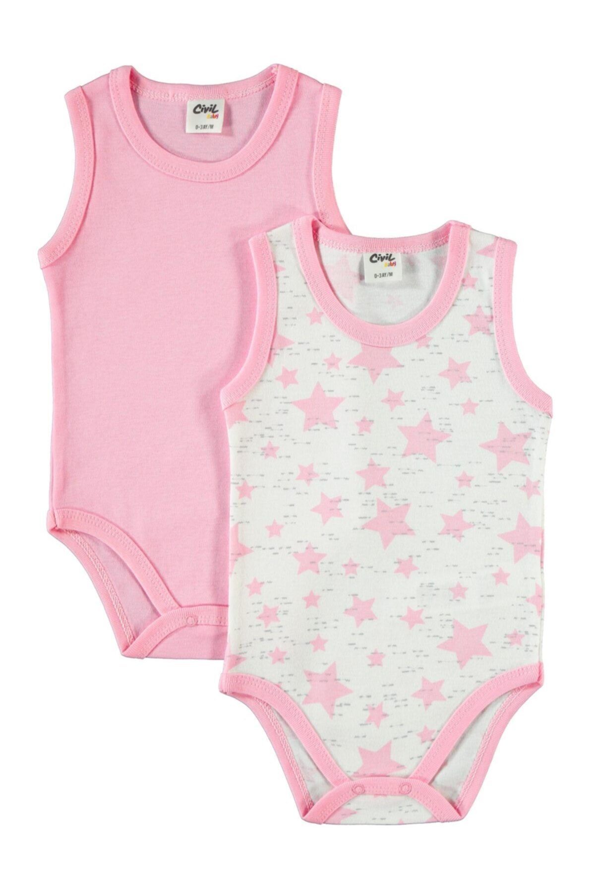 Civil Baby Kız Bebek Pembe 2'li Çıtçıtlı Body
